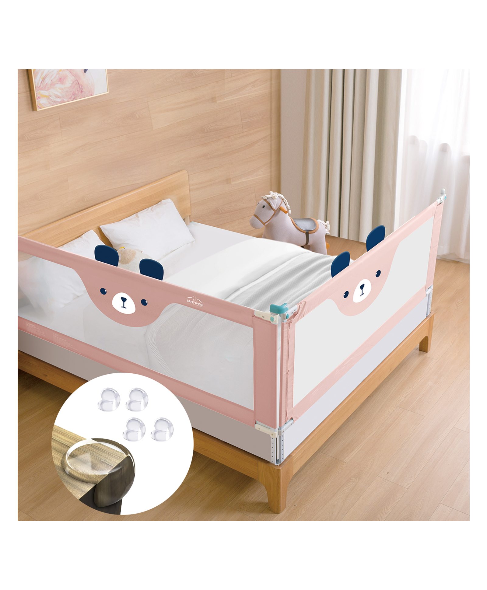 Safe-O-Kid Baby Bed Rail Guard for Toddler Safety, Portable, Adjustable Height, Two Bed Side Rail - Pink-image-44