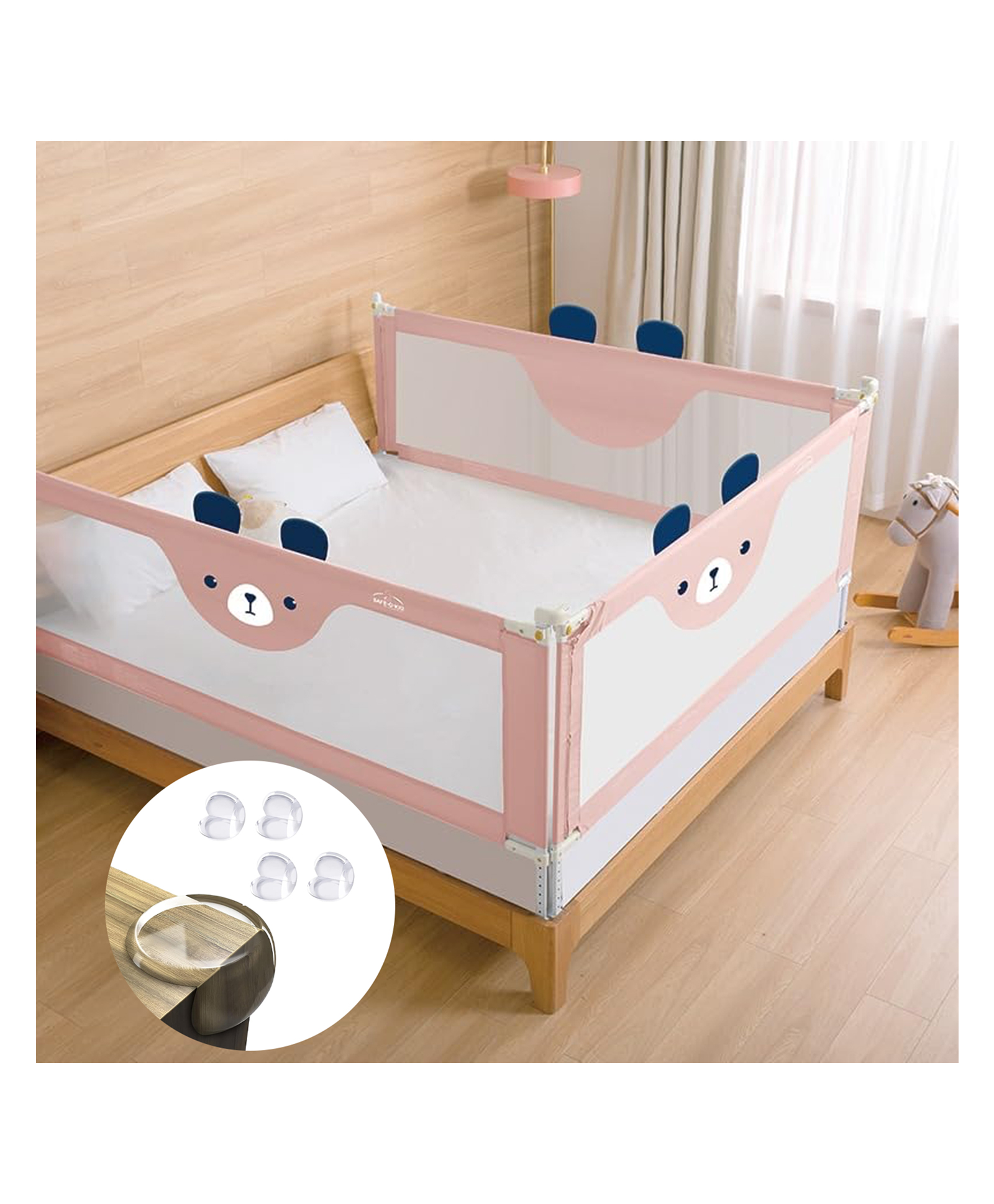 Safe-O-Kid Baby Bed Rail Guard for Toddler Safety, Portable, Adjustable Height, Three Bed Side Rail - Pink-image-43