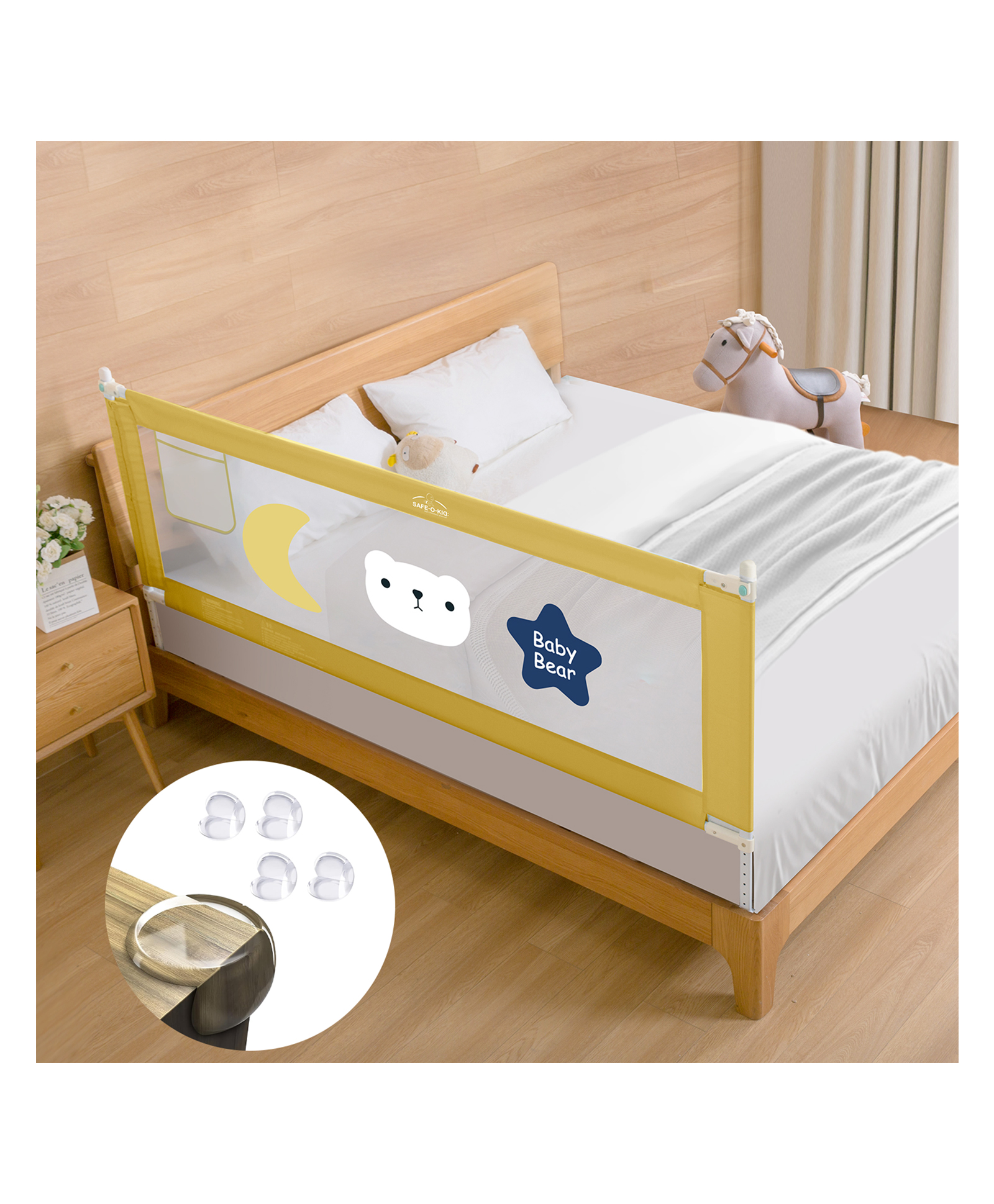 Safe-O-Kid Baby Bed Rail Guard for Toddler Safety, Portable, Adjustable Height, Single Bed Side Rail - Yellow-picture-25