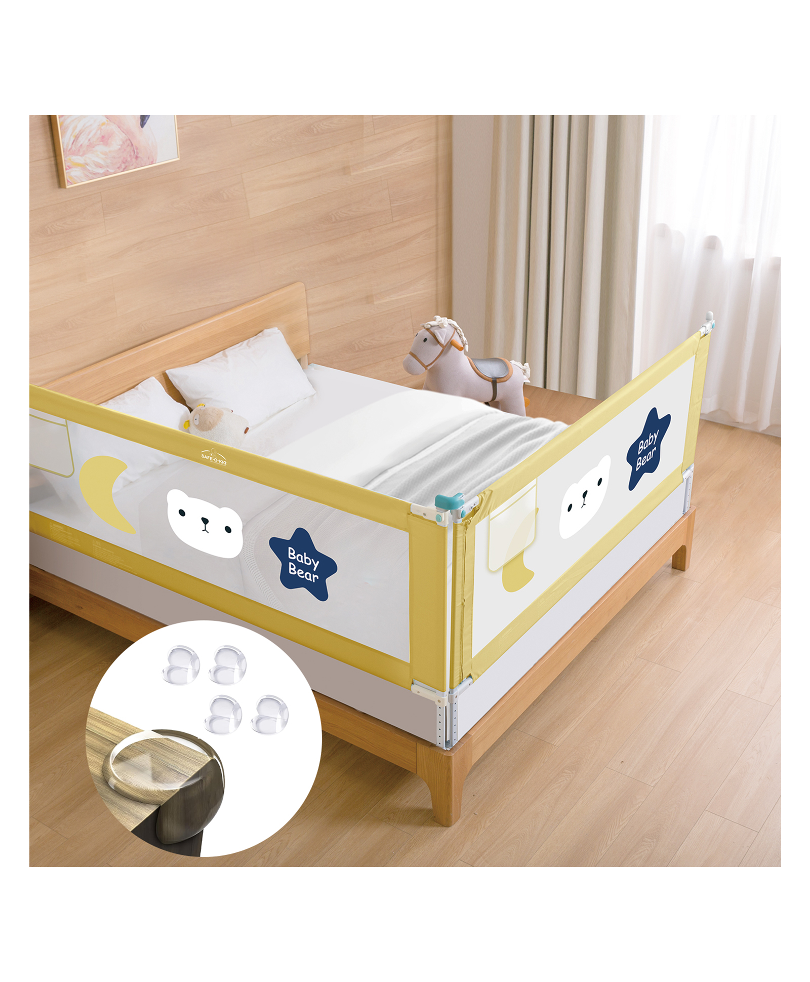 Safe-O-Kid Baby Bed Rail Guard for Toddler Safety, Portable, Adjustable Height, Two Bed Side Rail - Yellow-picture-11