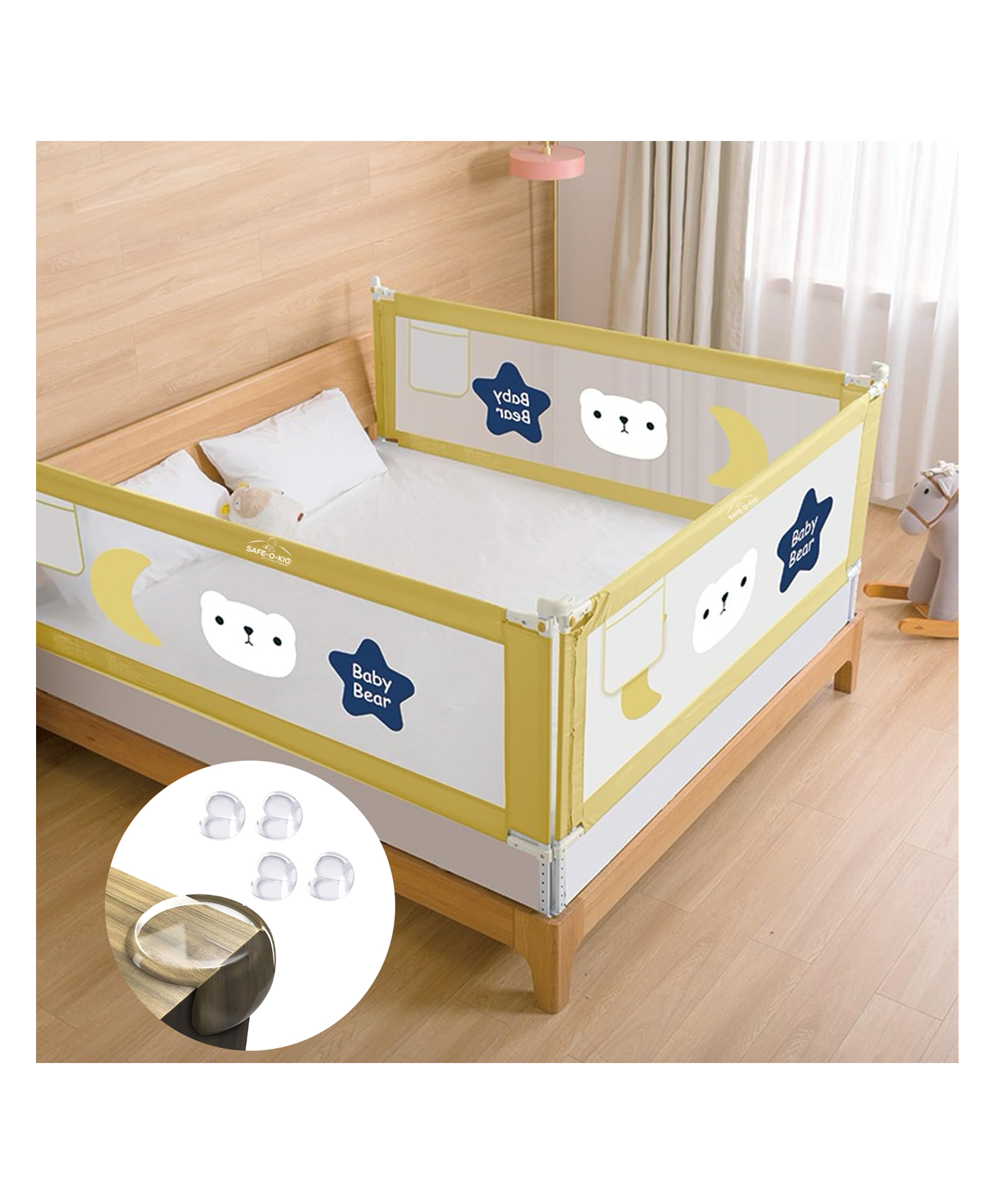 Safe-O-Kid Baby Bed Rail Guard for Toddler Safety, Portable, Adjustable Height, Three Bed Side Rail - Yellow-picture-10