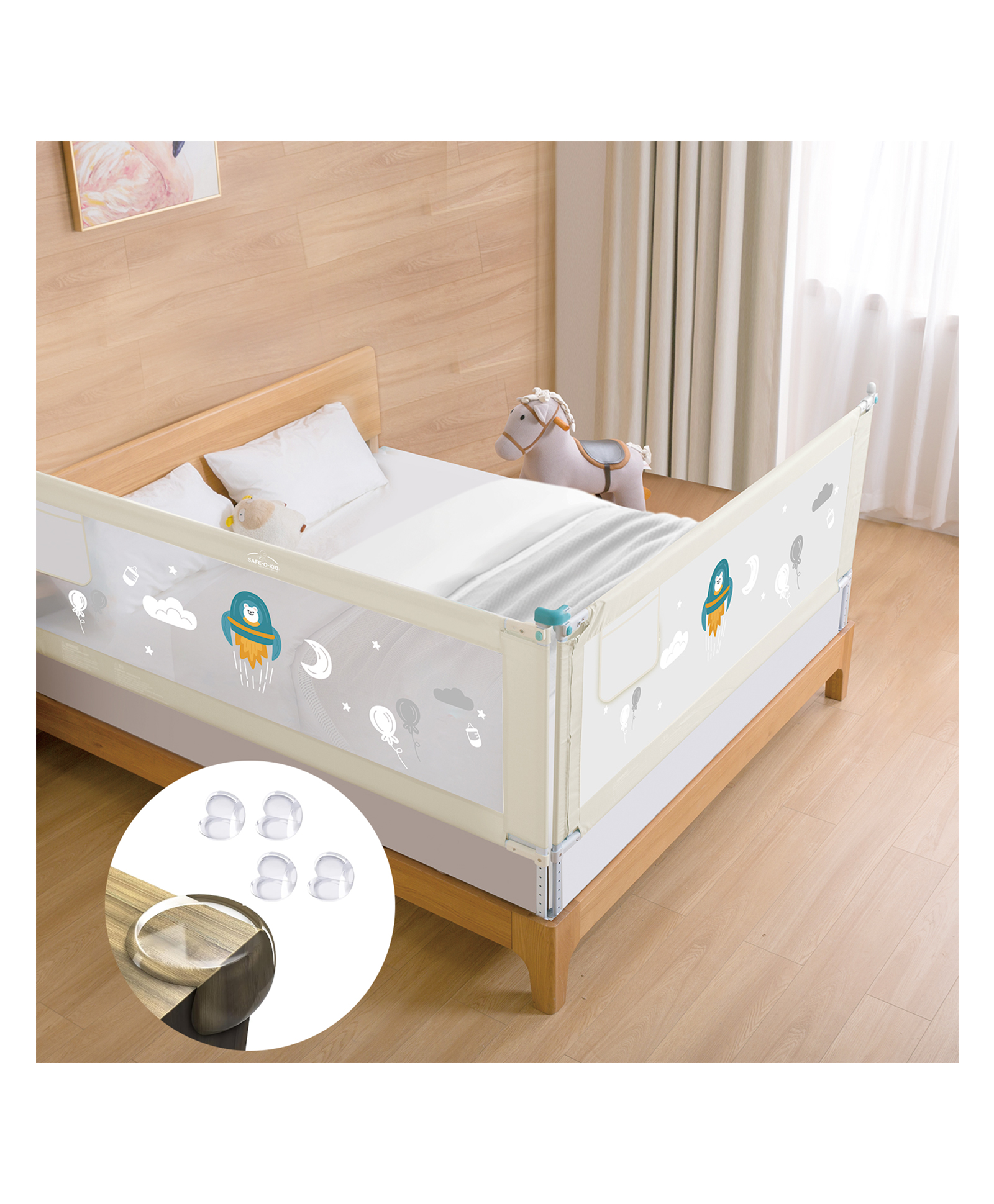 Safe-O-Kid Baby Bed Rail Guard for Toddler Safety, Portable, Adjustable Height, Two Bed Side Rail - Beige-image-34