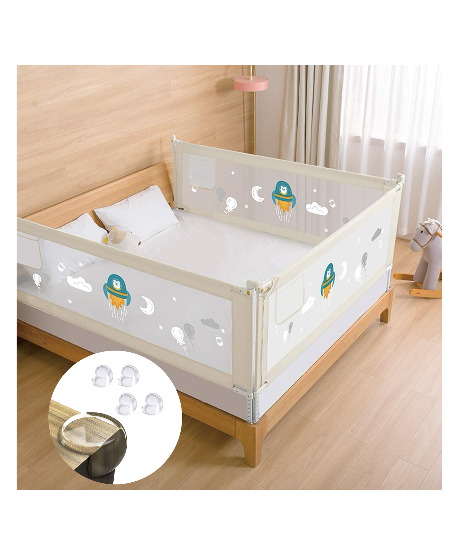 Safe-O-Kid Baby Bed Rail Guard for Toddler Safety, Portable, Adjustable Height, Three Bed Side Rail - Beige-image-35