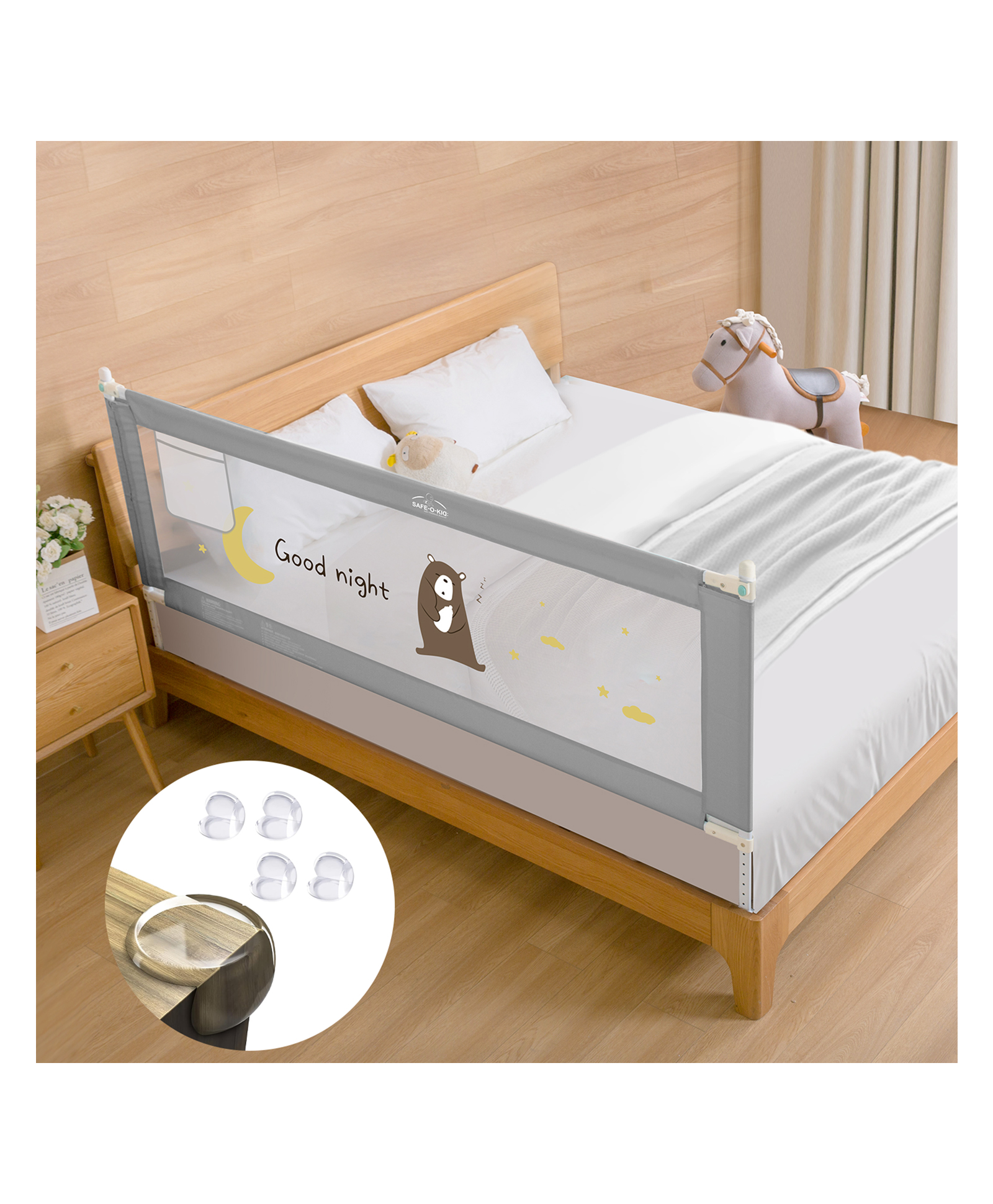 Safe-O-Kid Baby Bed Rail Guard for Toddler Safety, Portable, Adjustable Height, Single Bed Side Rail - Grey-picture-40