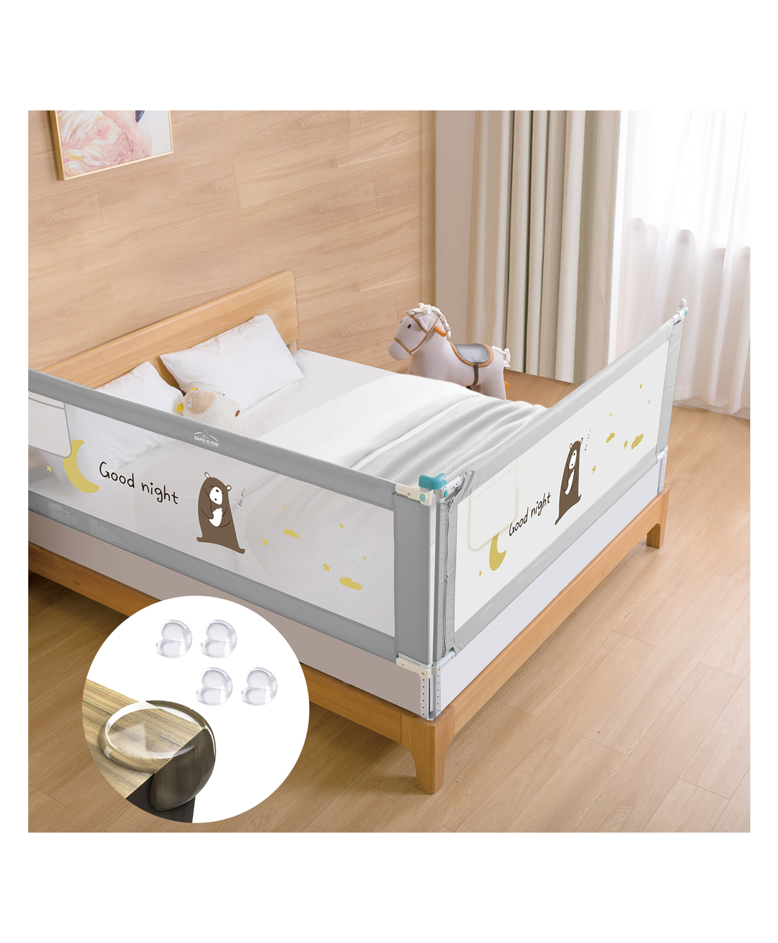 Safe-O-Kid Baby Bed Rail Guard for Toddler Safety, Portable, Adjustable Height, Two Bed Side Rail - Grey-picture-31