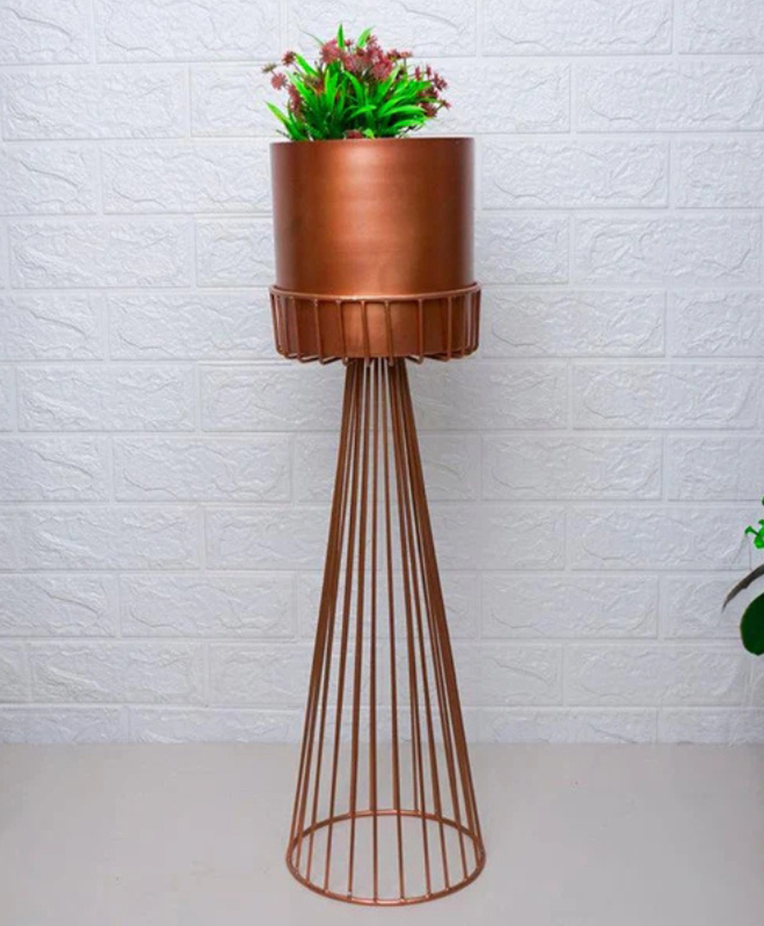 Voidrop Metal Decorative Floor Planter Pot with Stand Indoor Outdoor Plant Stand, Front Door Decorative Planting Container, Modern Rustic Décor, Copper-image-2