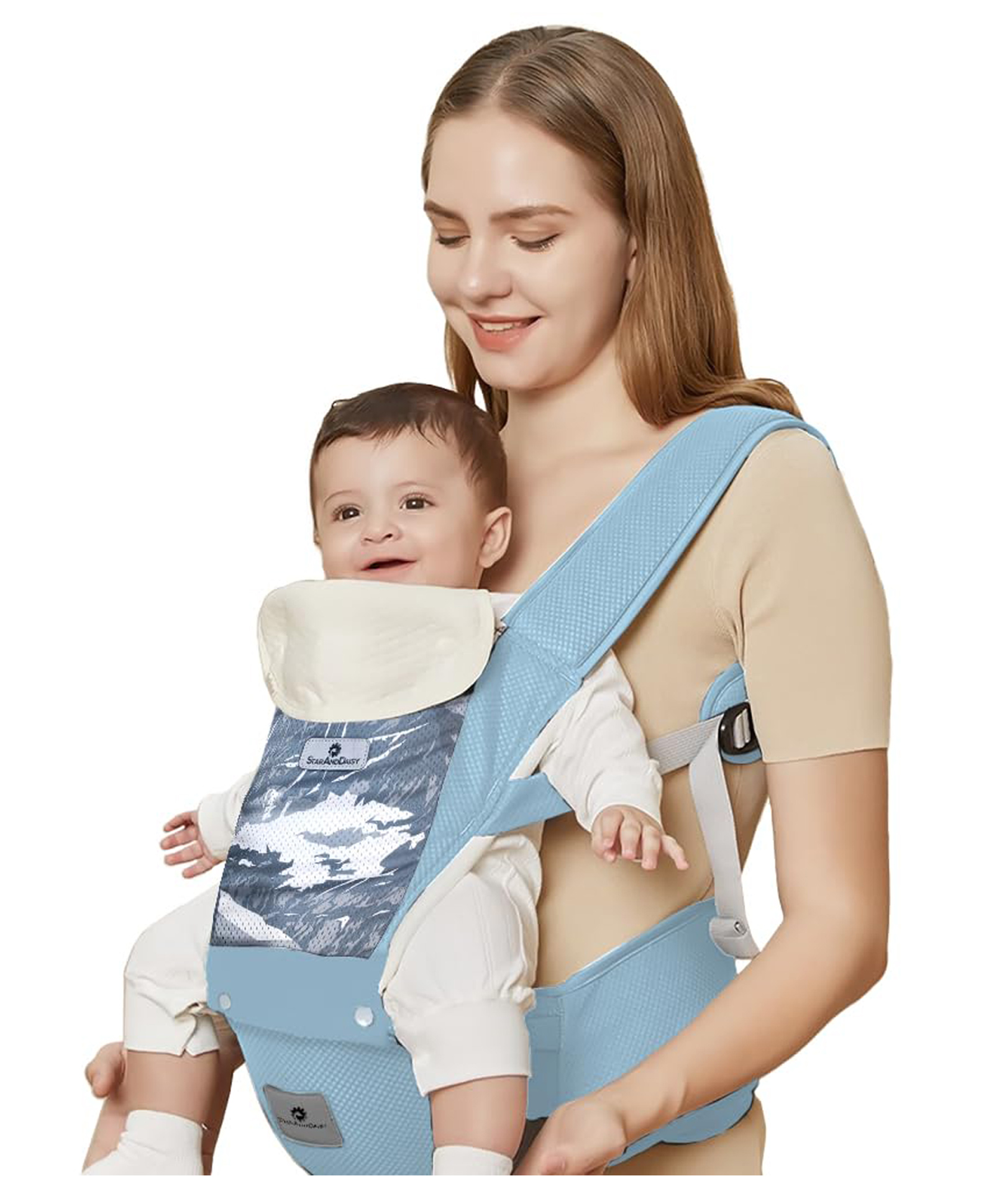 StarAndDaisy Baby Carry Bag Baby Carrier with Hip Seat Kangaroo Bag for Baby with 6 Carrying Position Storage Pocket & Breathable honycombe Sturcture Fabric- Blue-picture-15