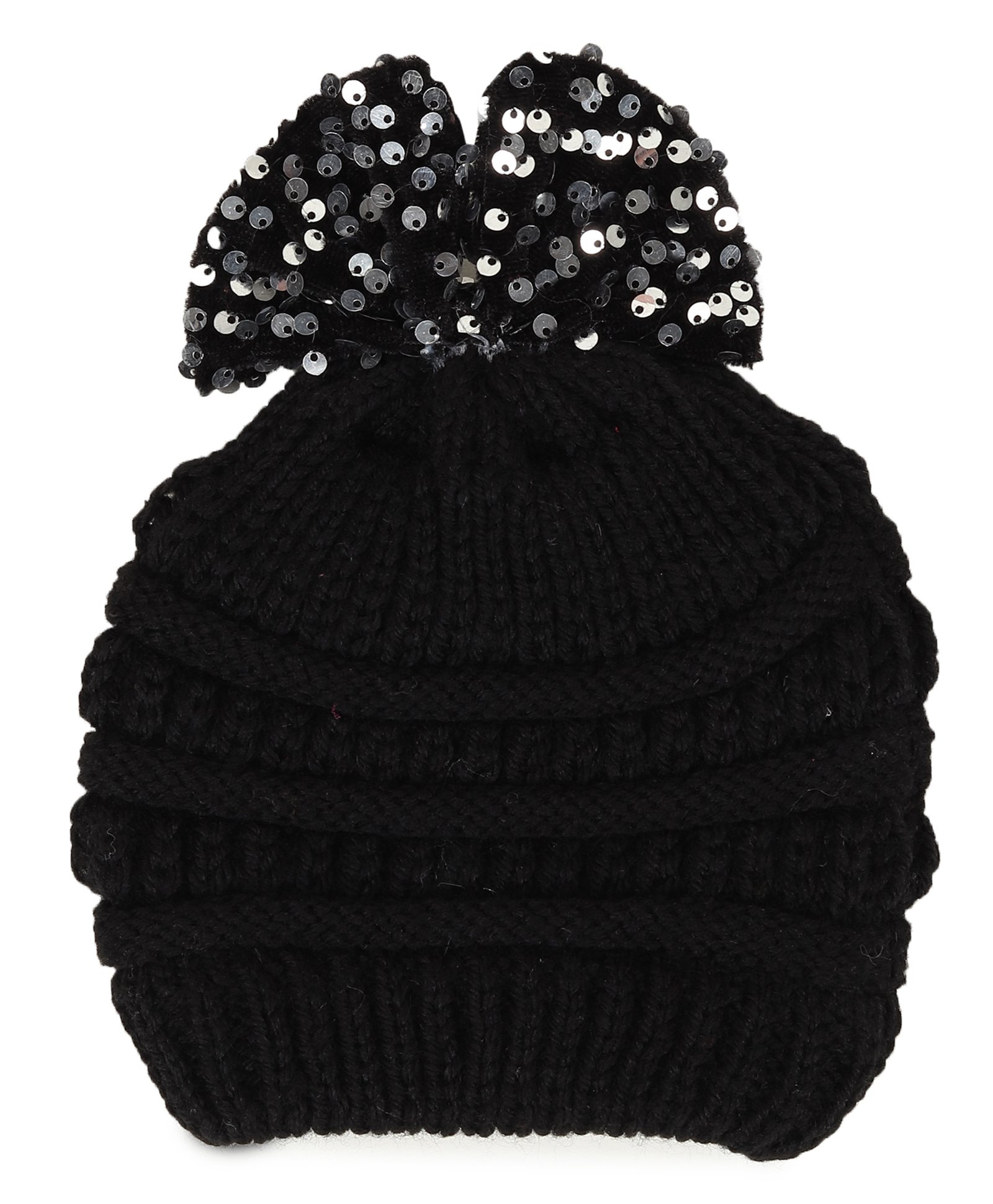 Tipy Tipy Tap Sequins Embellished Bow Designed Cap - Black-image-37