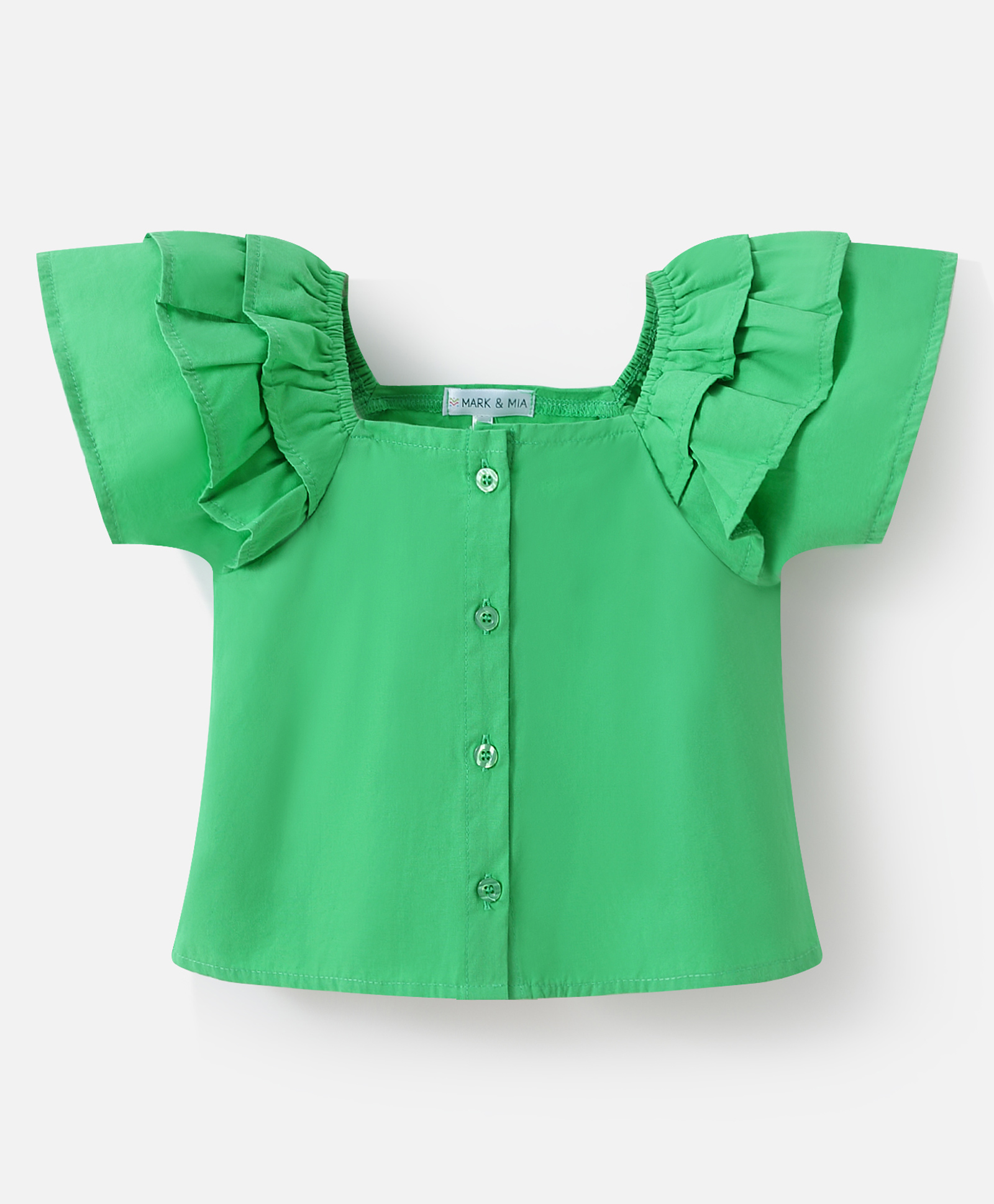Mark & Mia Cotton Frill Sleeves Solid Color Front Open Top - Green-picture-22