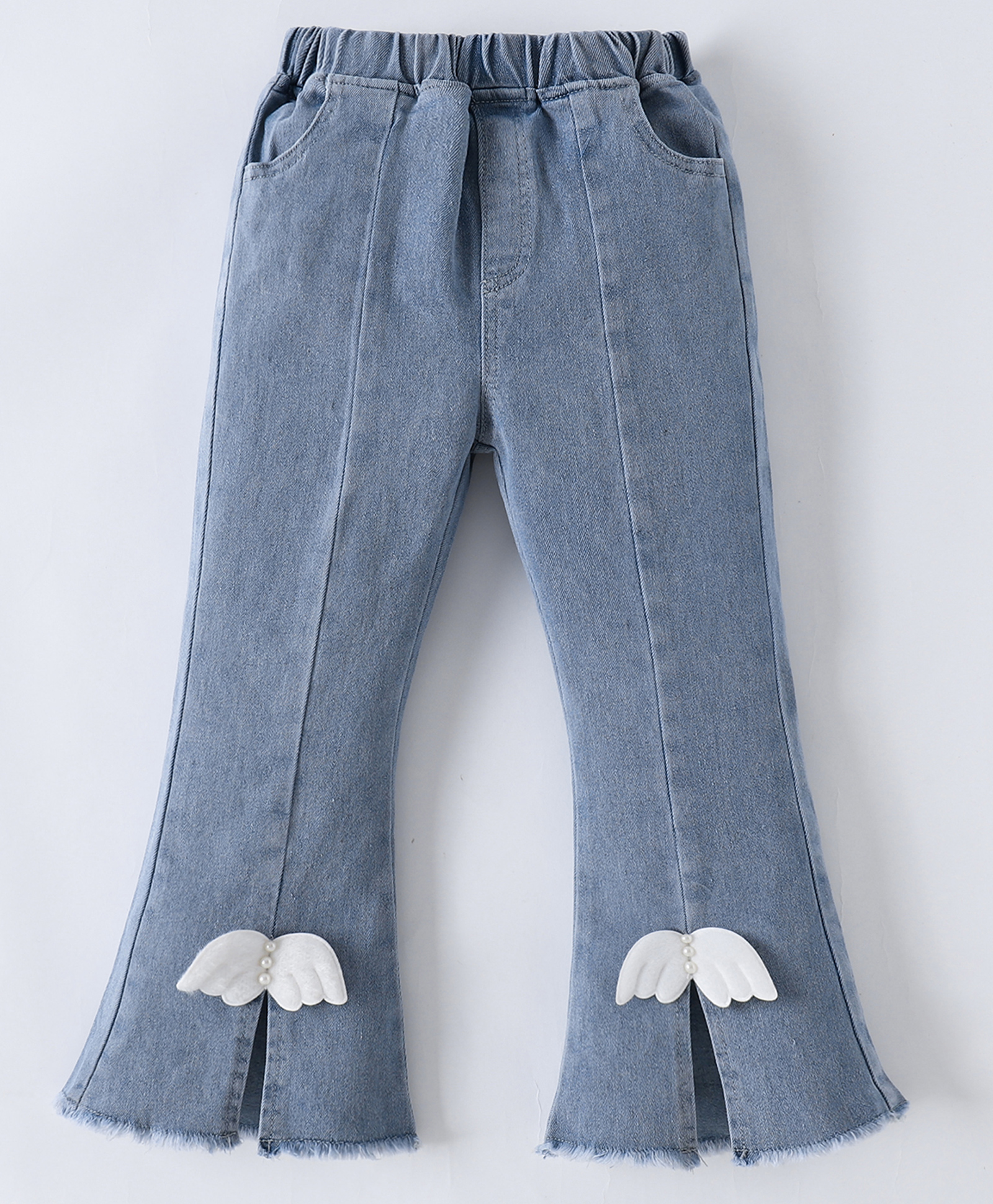 Mark & Mia Denim Full Length Washed Bootcut Jeans with Wing Applique Pearl Detailing -Blue-picture-18