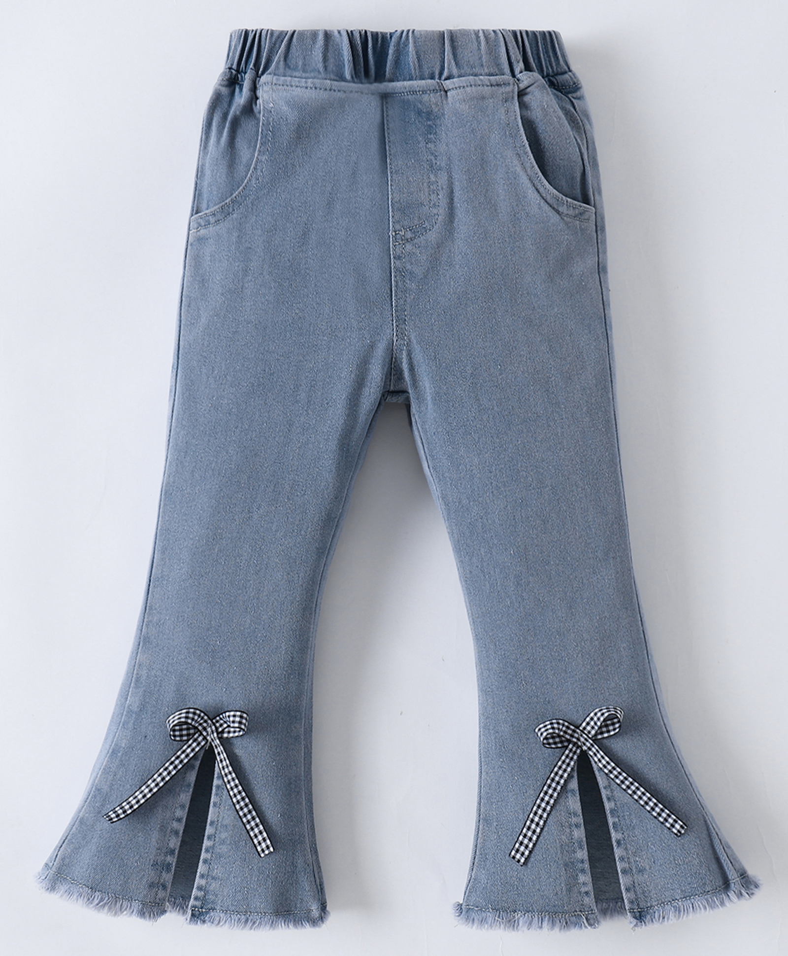 Mark & Mia Denim Full Length Washed Bootcut Jeans with Bow Applique- Blue-picture-11