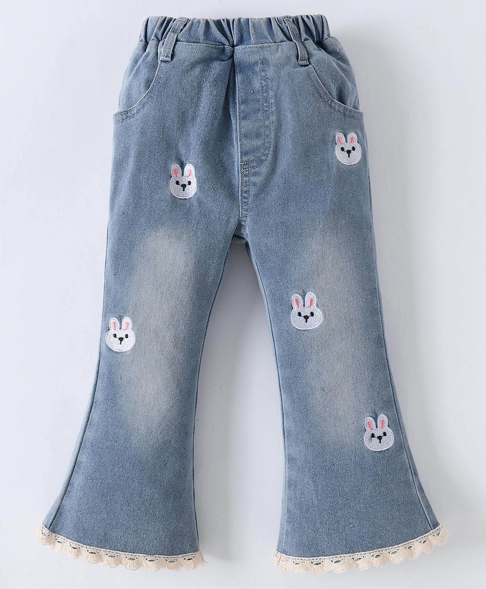 Mark & Mia Denim Full Length Washed Bootcut Jeans with Animal Embroidery & Lace Detailing - Blue-picture-20