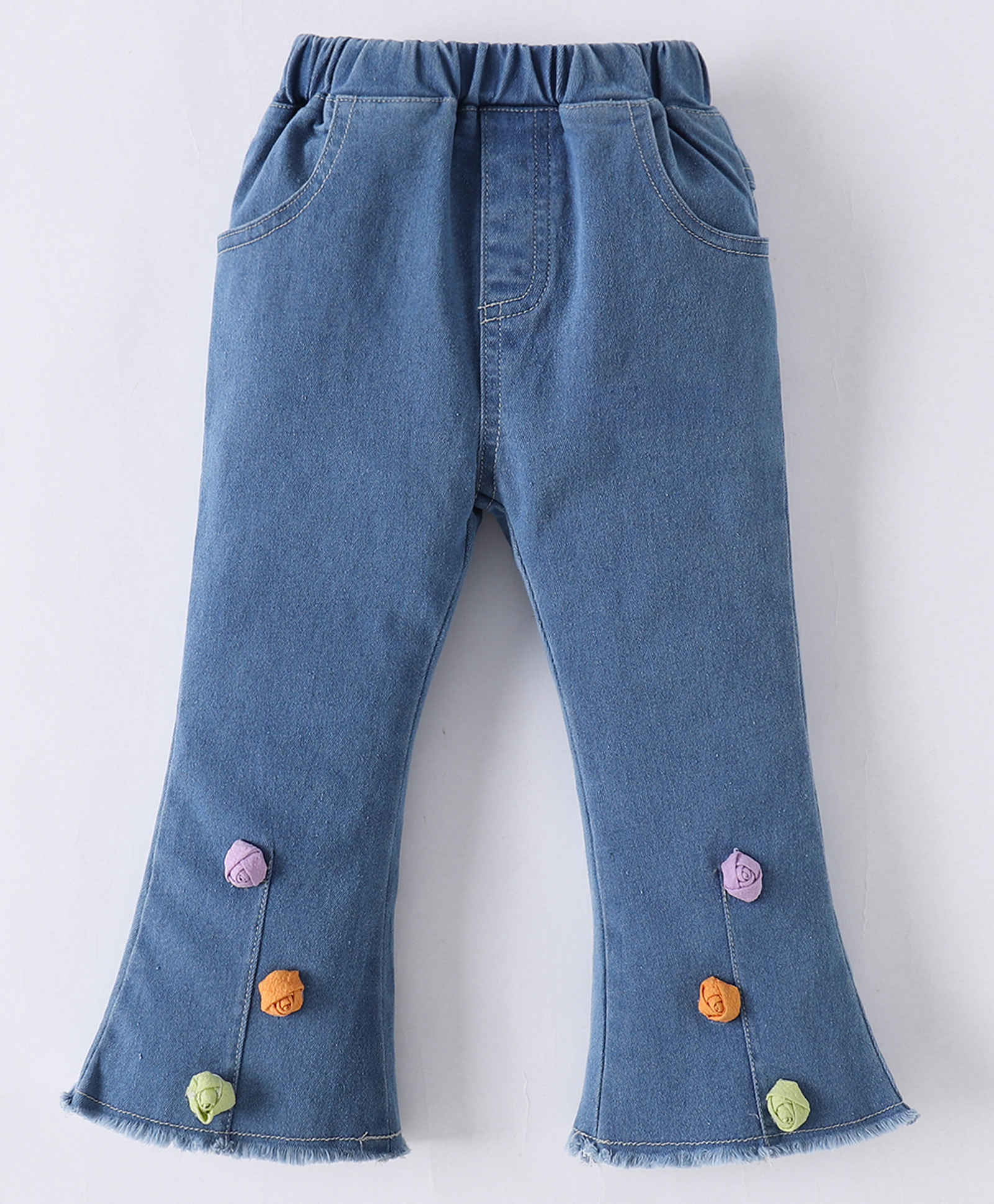 Mark & Mia Full Length Bootcut Jeans with 3D Floral Applique -Blue-picture-28