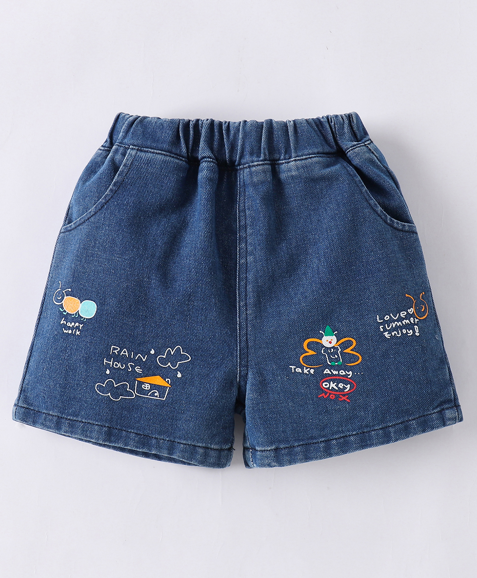Mark & Mia Washed Denim Shorts with Text Print - Blue-image-36