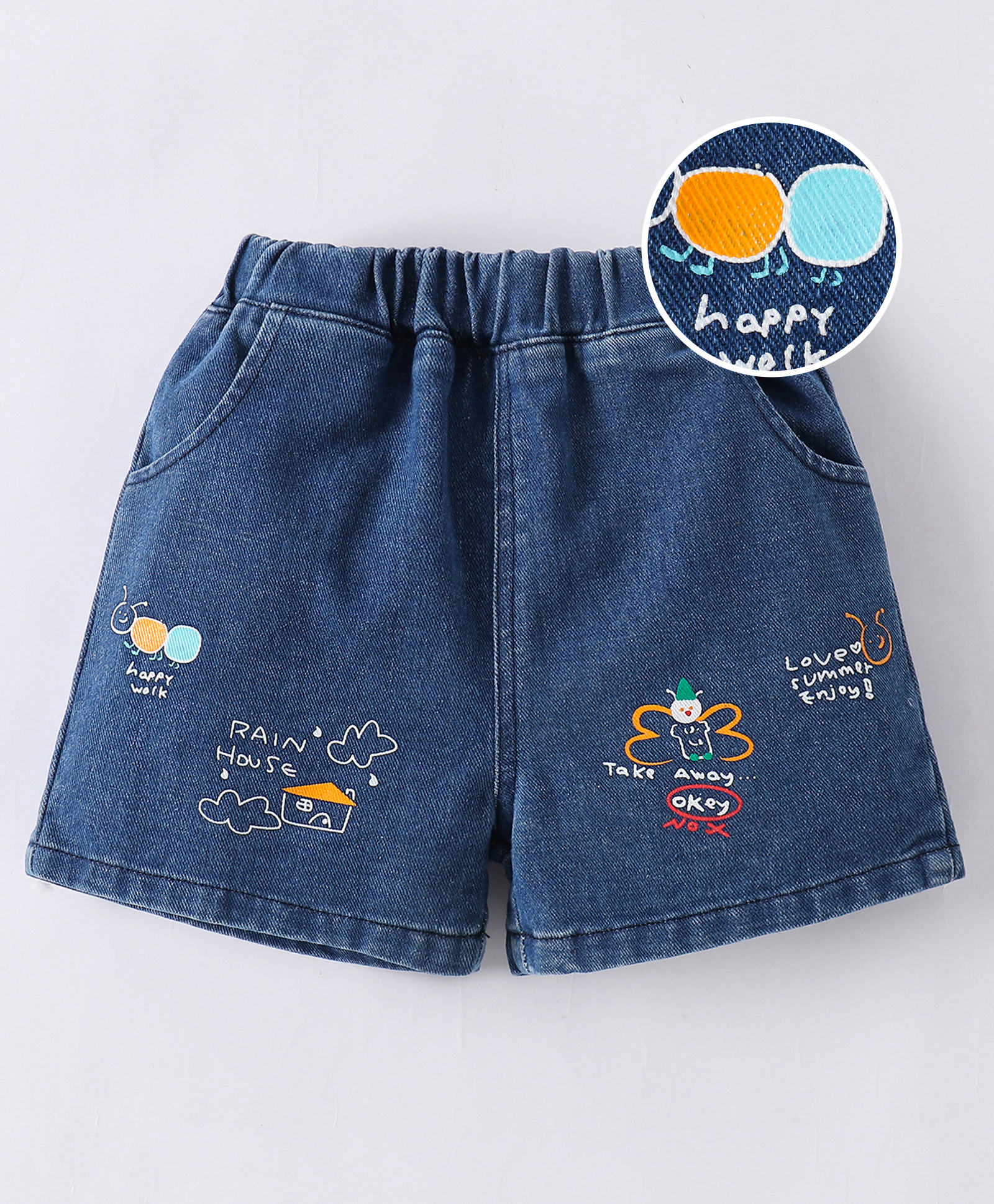 Mark & Mia Washed Denim Shorts with Text Print - Blue-picture-25