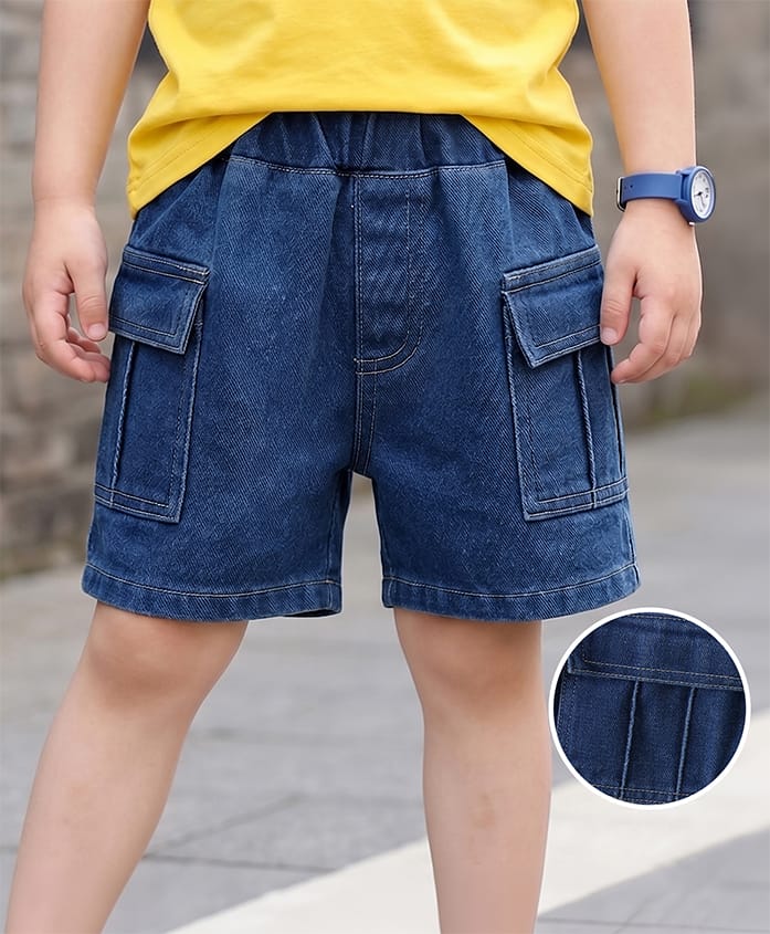 Mark & Mia Denim Solid Color Washed Shorts with Cargo Pocket - Navy Blue-picture-10