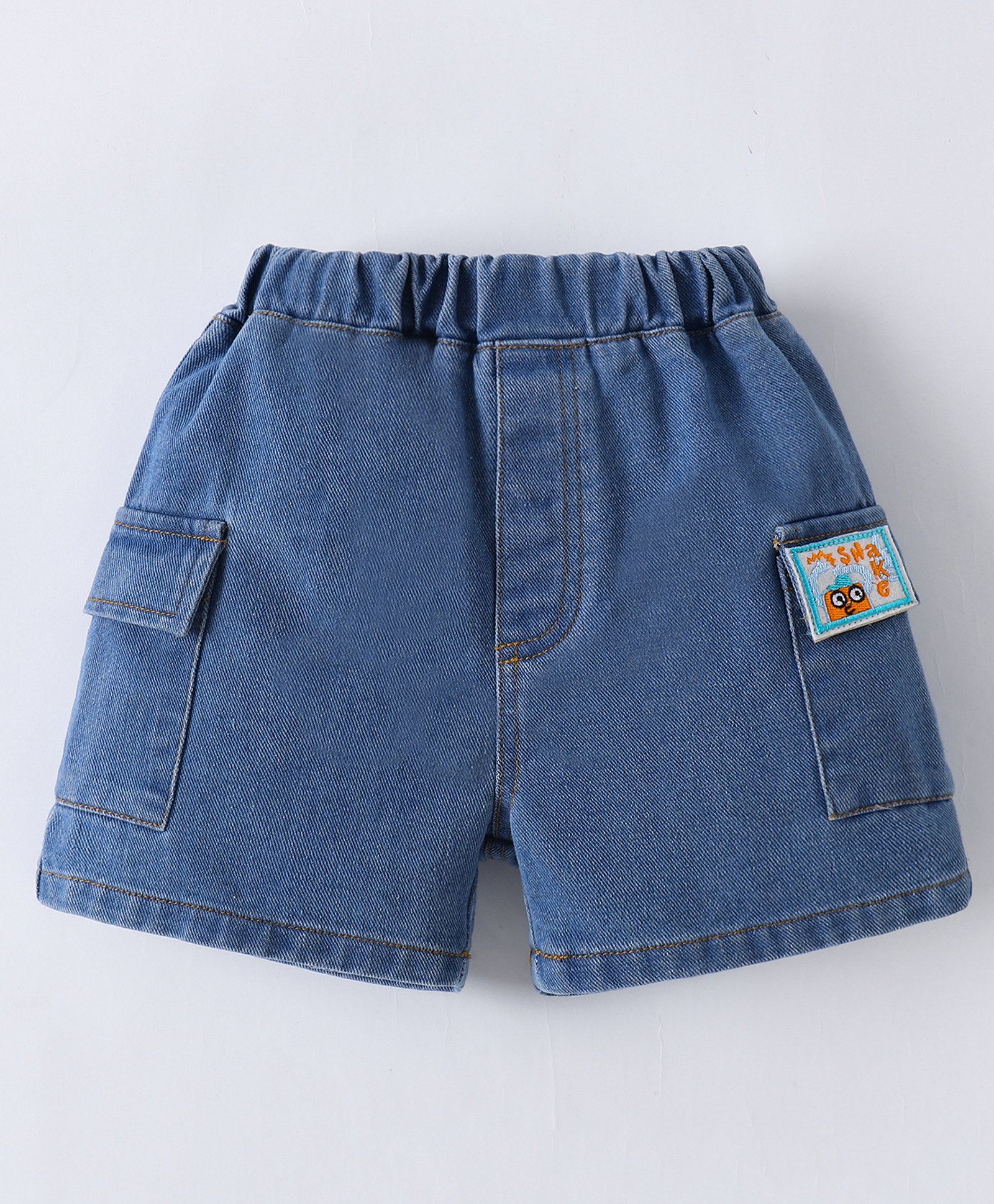 Mark & Mia Denim Washed Shorts with Patch Detailing - Blue-picture-34