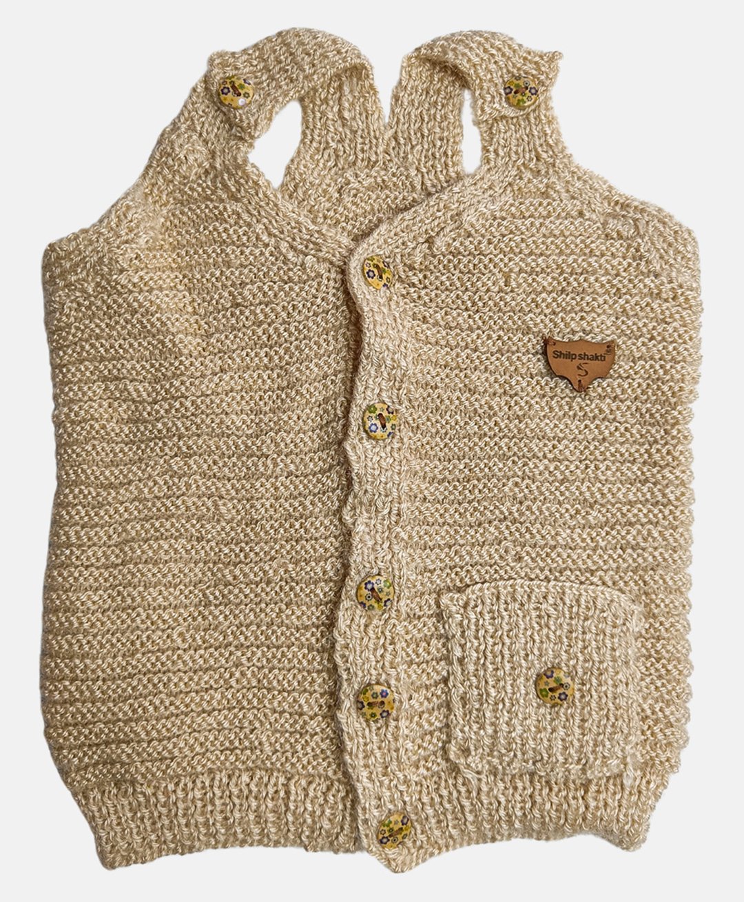 Shilpshakti Sleeveless Solid Handmade Cardigan - Beige-image-39