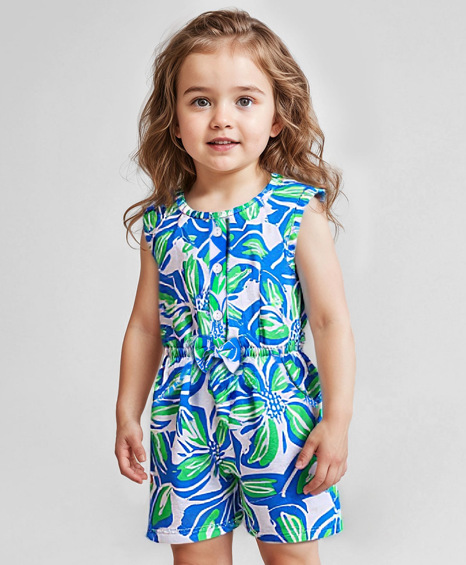 Babyhug Cotton Knit Sleeveless Jumpsuit With Floral Print & Bow Applique - White-image-16
