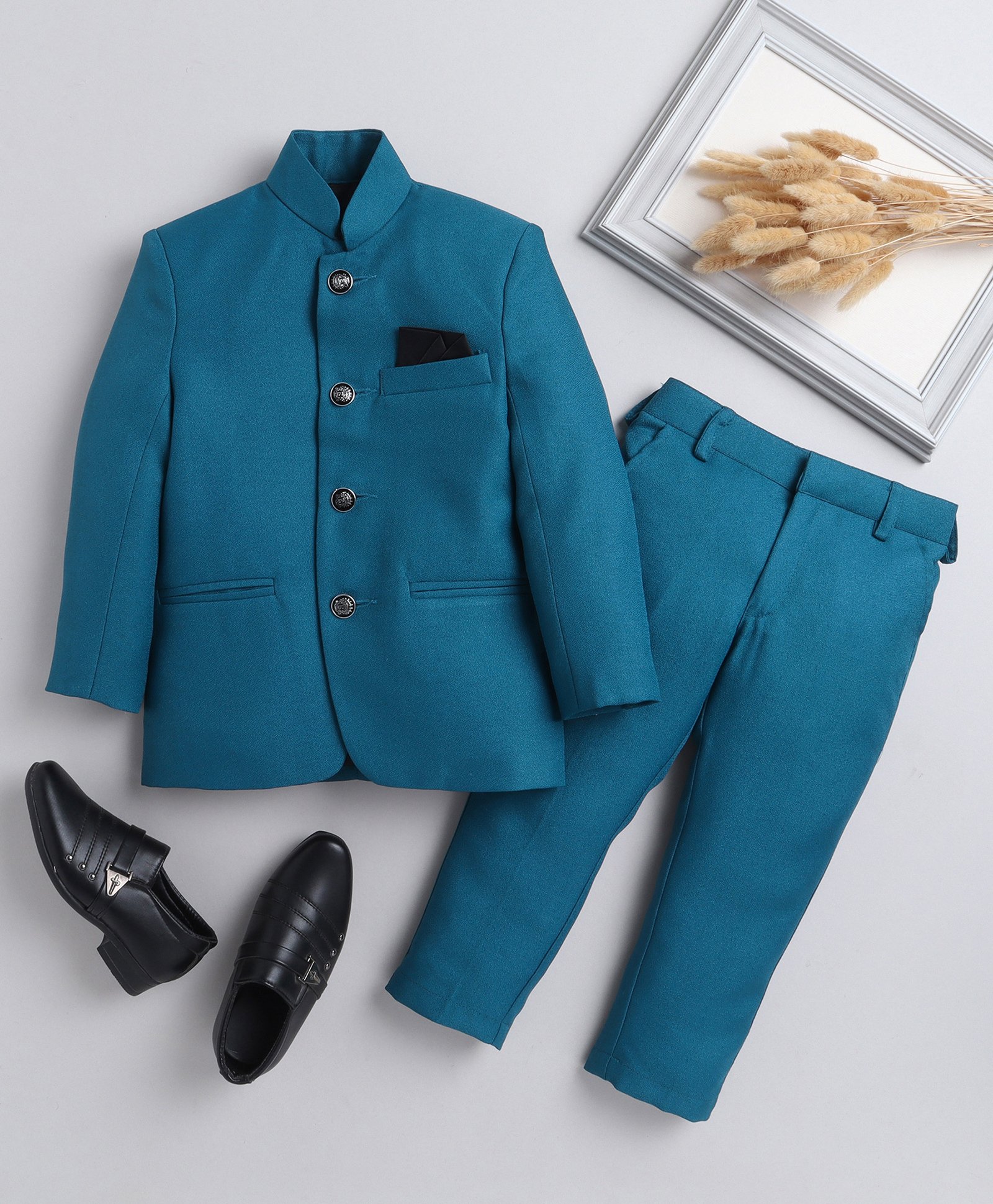 Jeet Ethnics Full Sleeves Solid Jodhpuri Coat & Pant Set - Blue-picture-24
