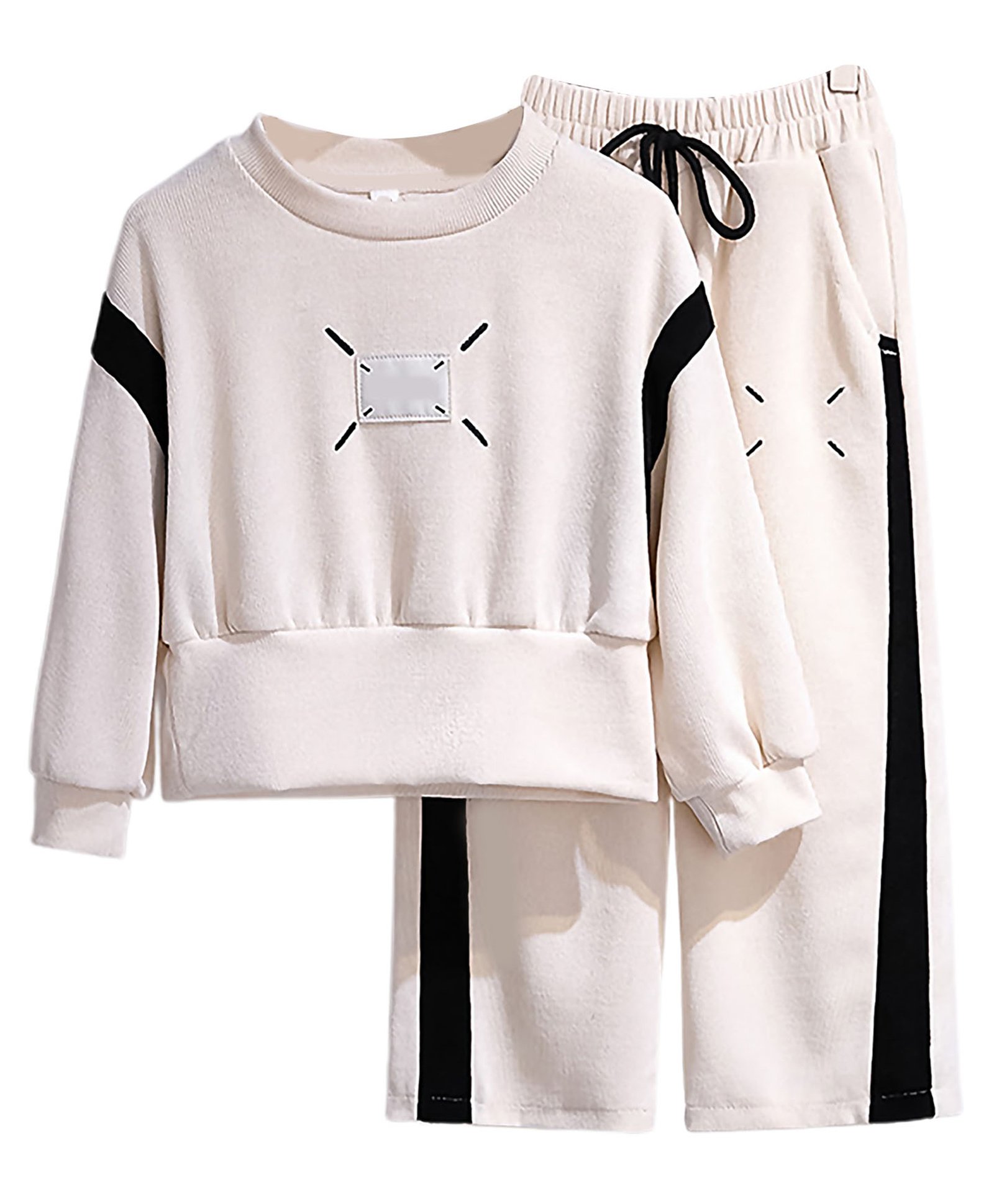 Little Surprise Box Full Sleeves Self Sesigned Sweatshirt & Pant Set - White-image-2