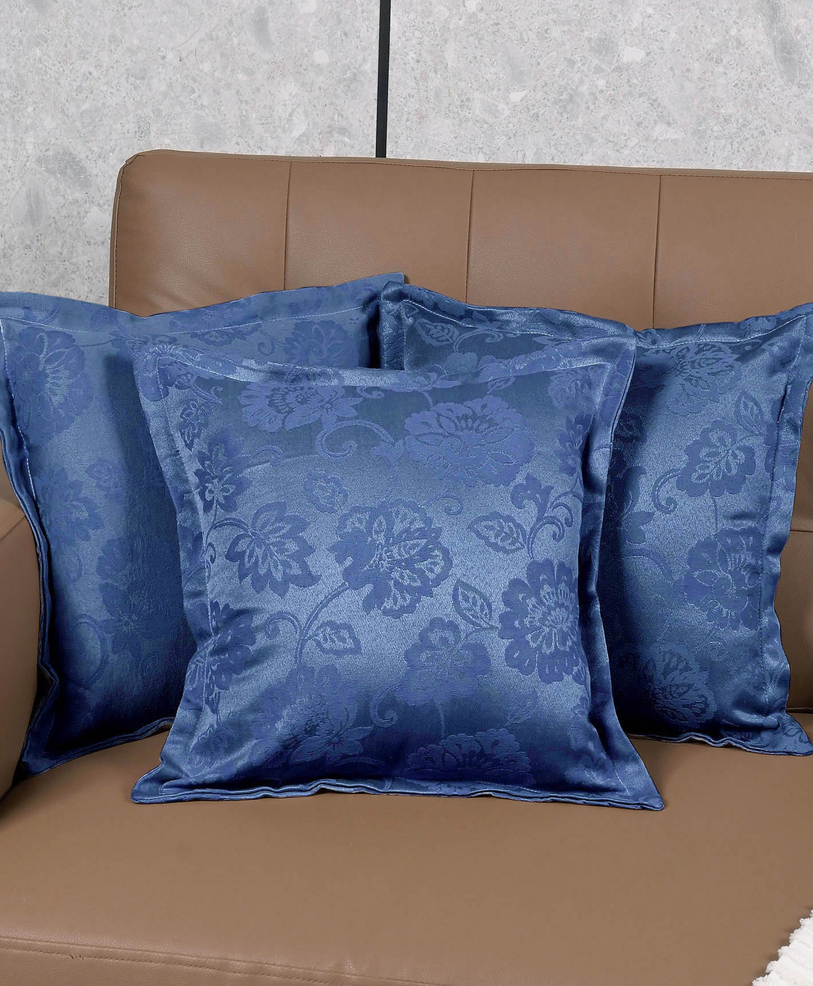 Saral Home Jardin Floral Cotton Cushion Cover 3pc, Blue. 40x40 cm-picture-14