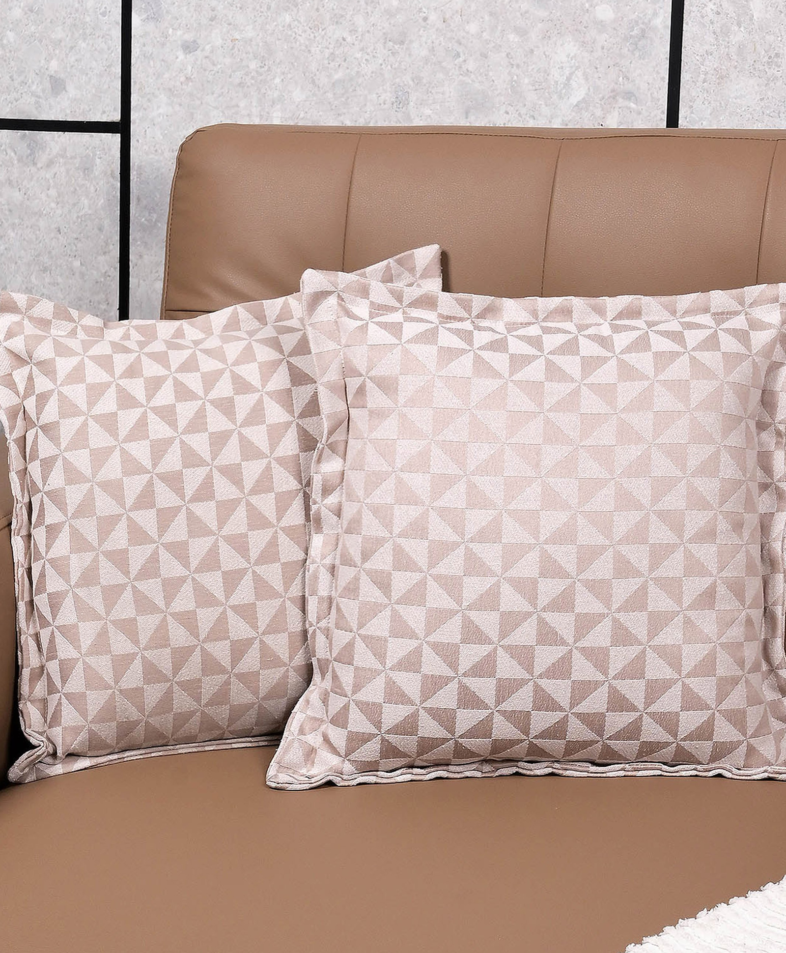 Saral Home Firki Damask Cotton Cushion Cover 2pc, Beige-image-0