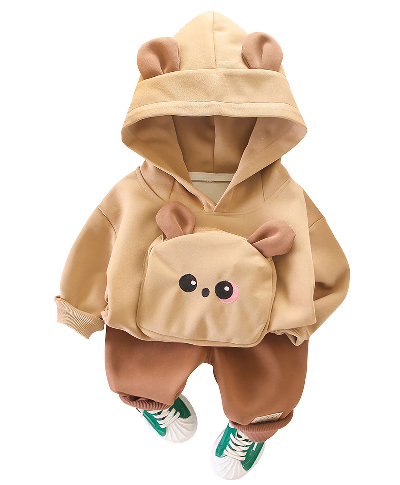 Little Surprise Box Full Sleeves Ear & Animal Applique Detailed Hoodie Joggers Set - Brown-image-38