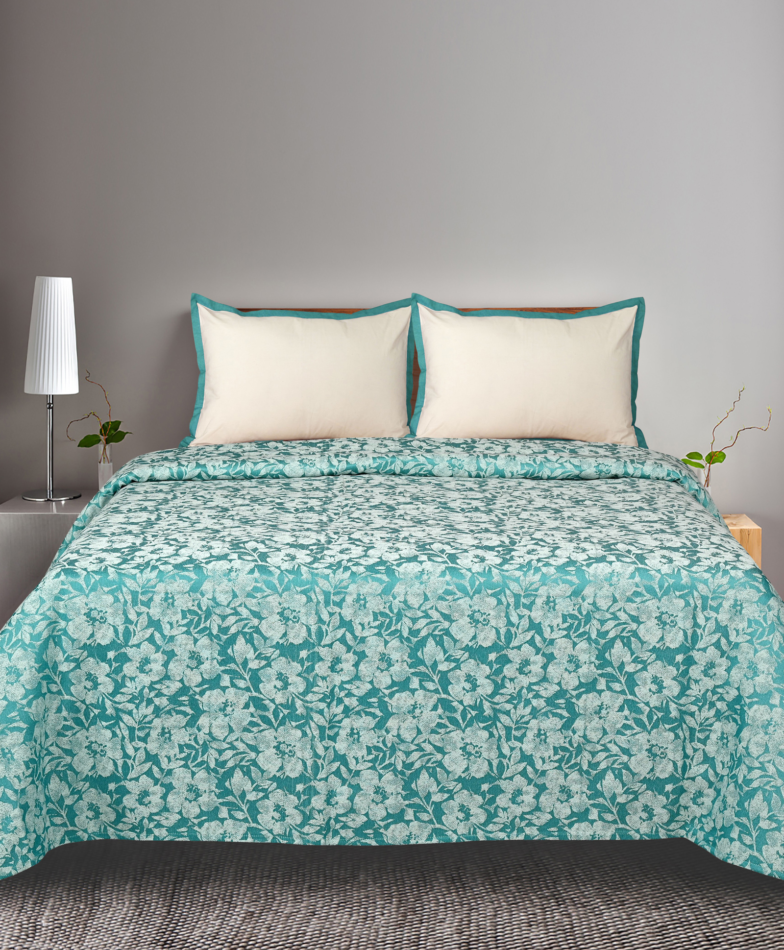 Saral Home Kanan Soft Cotton Floral Breathable & Wrinkle-Free Queen Size bedsheet with 2 Pillow Covers [Teal 90"X100"]-image-3