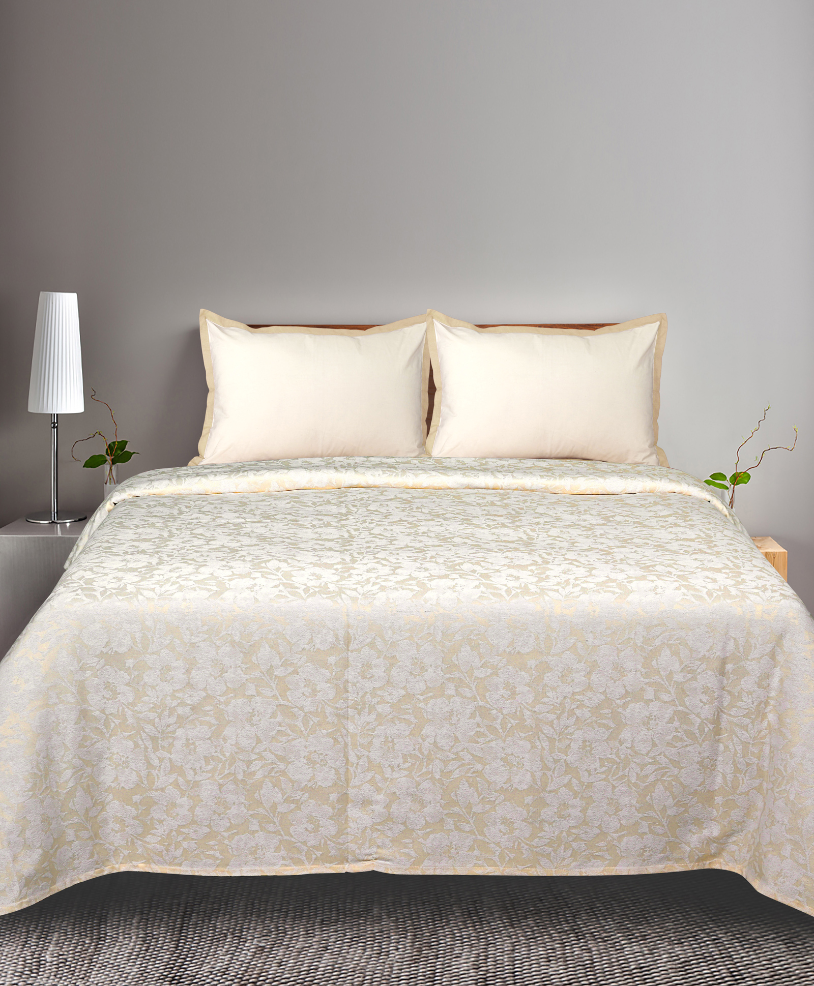 Saral Home Kanan Soft Cotton Floral Breathable & Wrinkle-Free King Size bedsheet with 2 Pillow Covers [Ivory 104"X108"]-picture-25