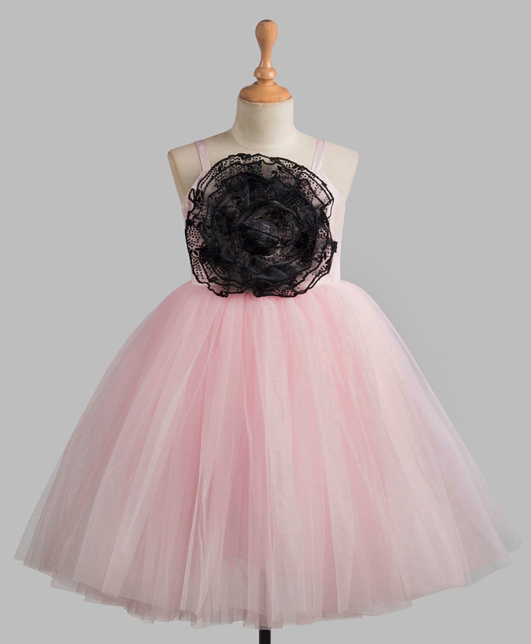 Toy Balloon Kids Net Sleeveless Floral Appilque Detailed Dress - Baby Pink-image-9