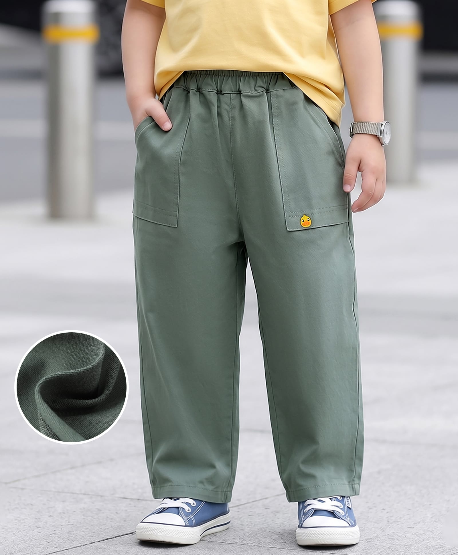 Mark & Mia Cotton Full Length Trousers with Duck Embroidery - Olive-picture-25