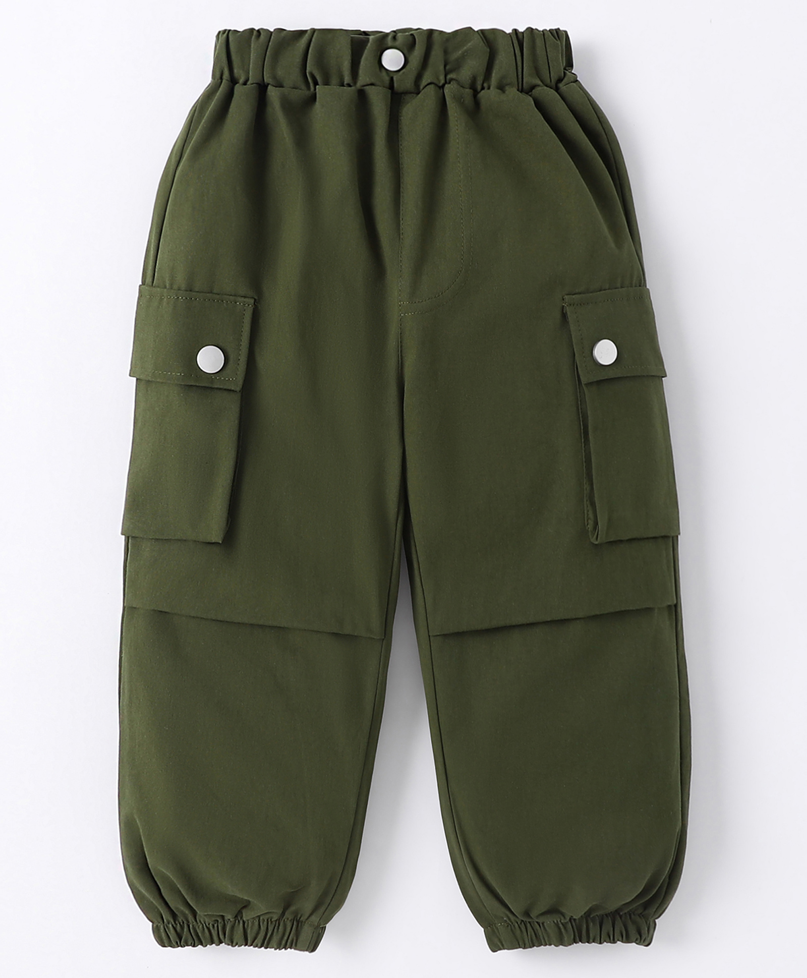 Mark & Mia Cotton Full Length Solid Colour Trousers with Cargo Pockets -Dark Green-picture-14