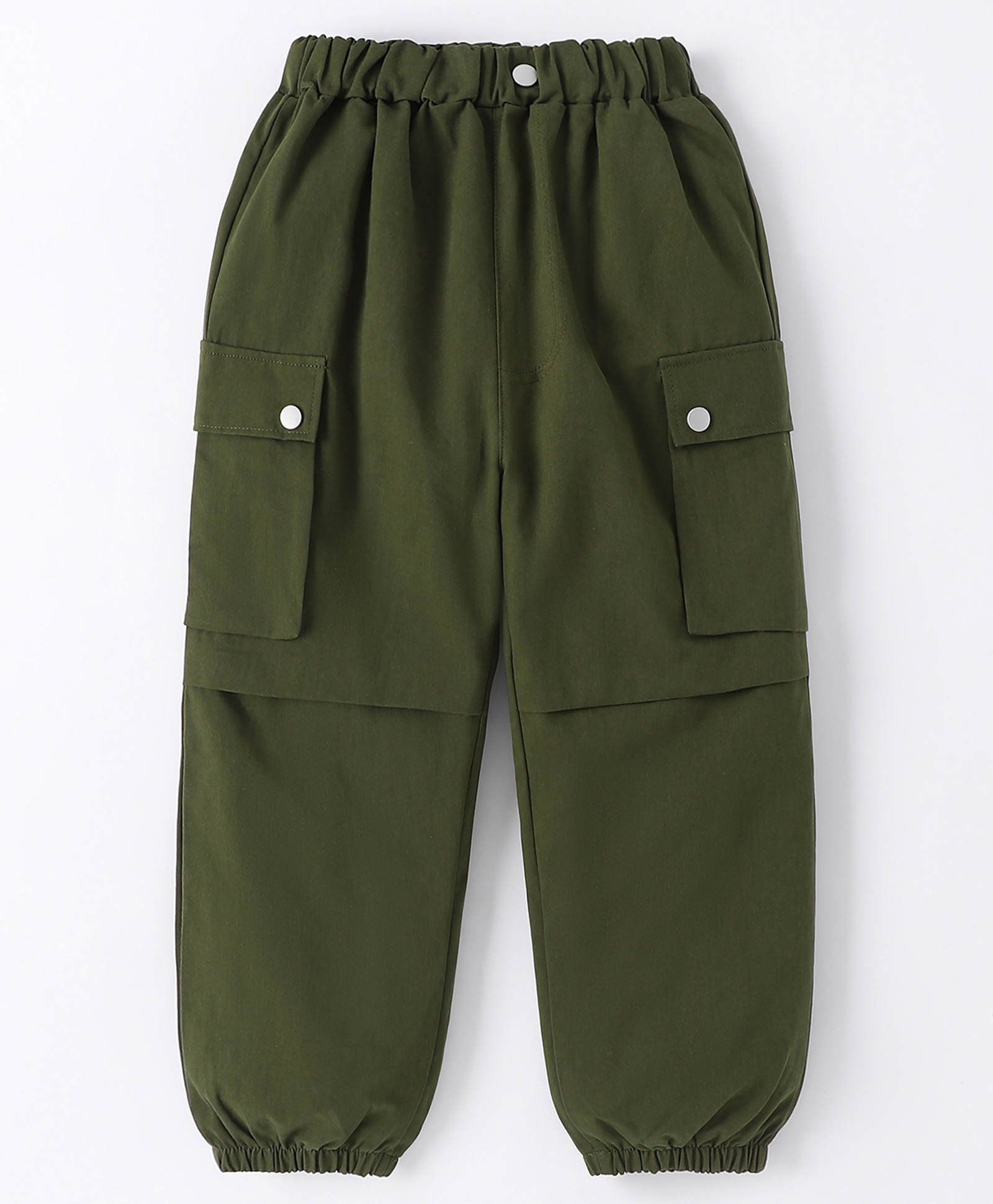 Mark & Mia Cotton Full Length Solid Colour Trousers with Cargo Pockets -Dark Green-picture-19
