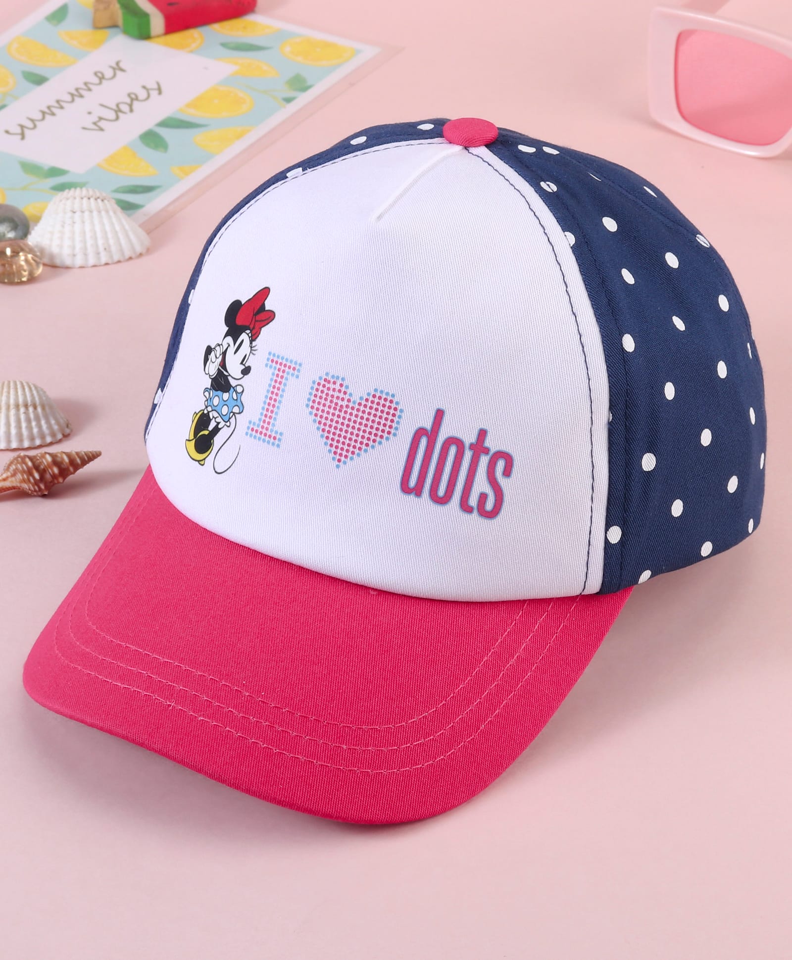 Babyhug Baseball Cap with Minnie Mouse & Text Print - White & Navy Blue-picture-15