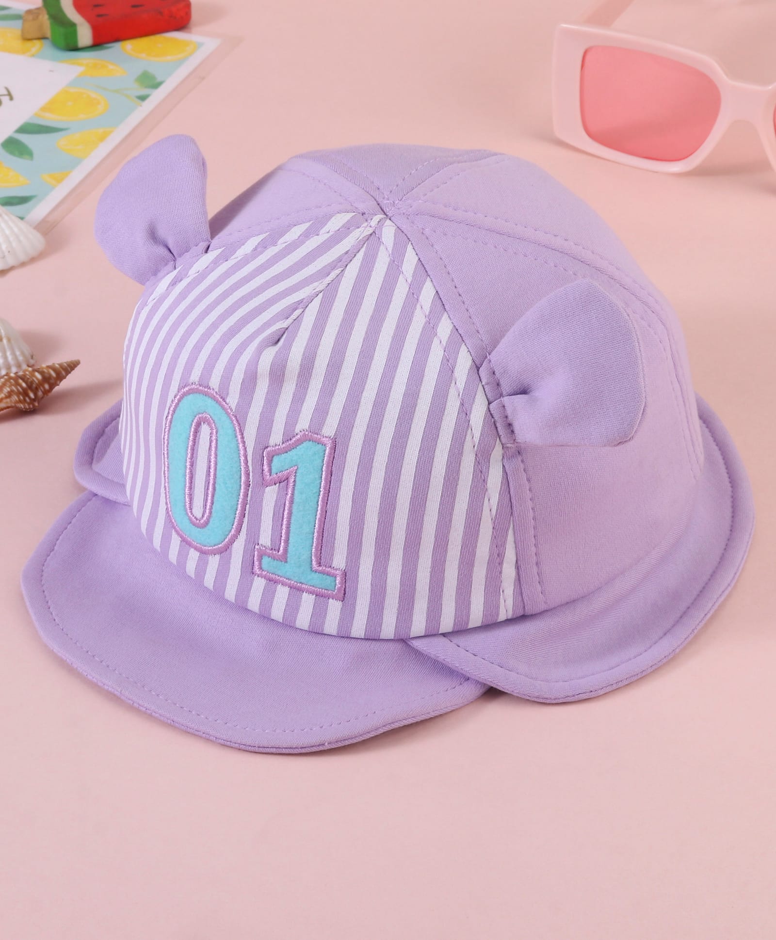 BabyhugBaseball Cap with Ear Applique & Number Embroidery Purple - Diameter 16 cm