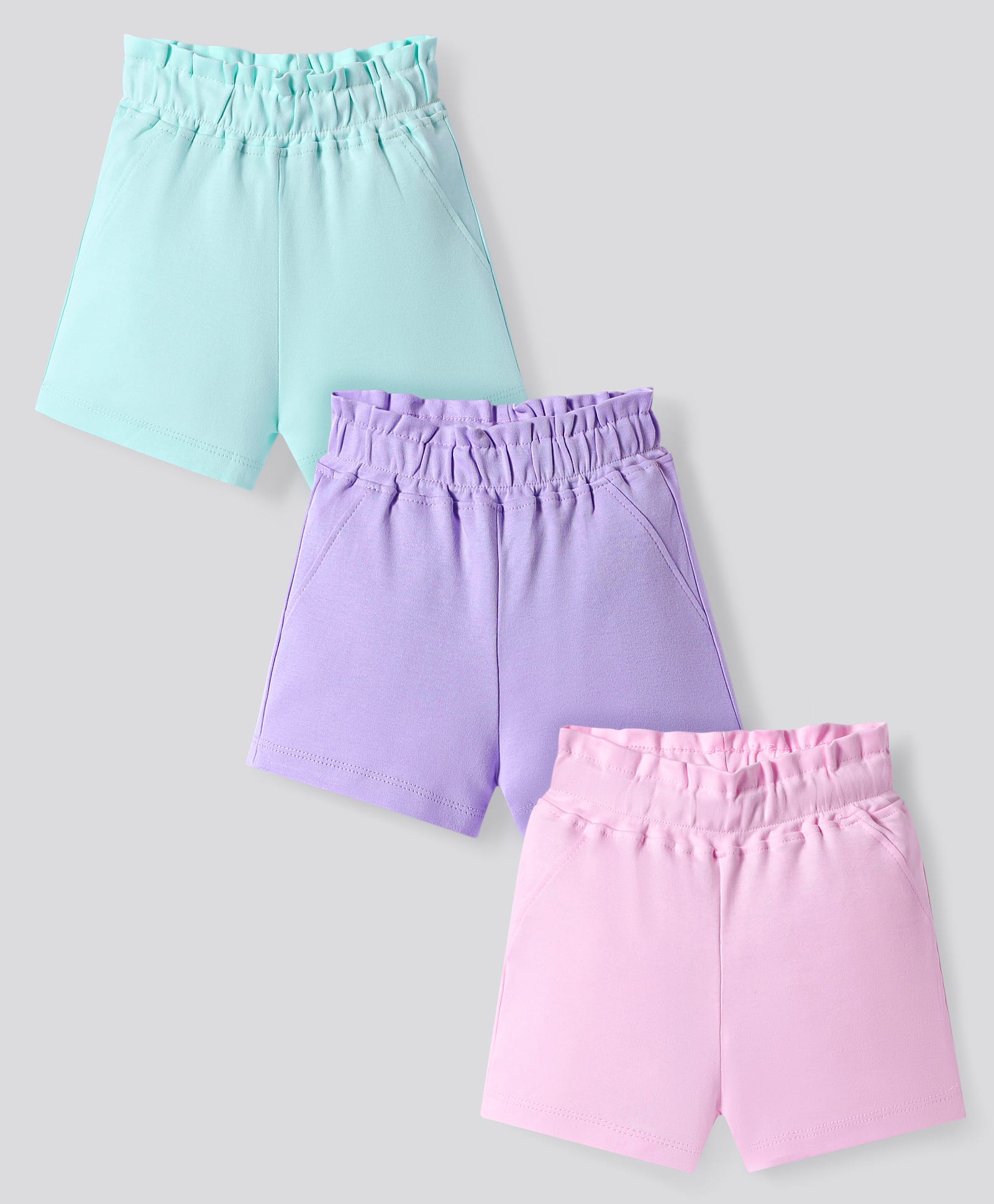 Bonfino 100% Cotton Knit Above Knee Length Solid Shorts Pack of 3 - Lavender Blue & Pink-picture-19