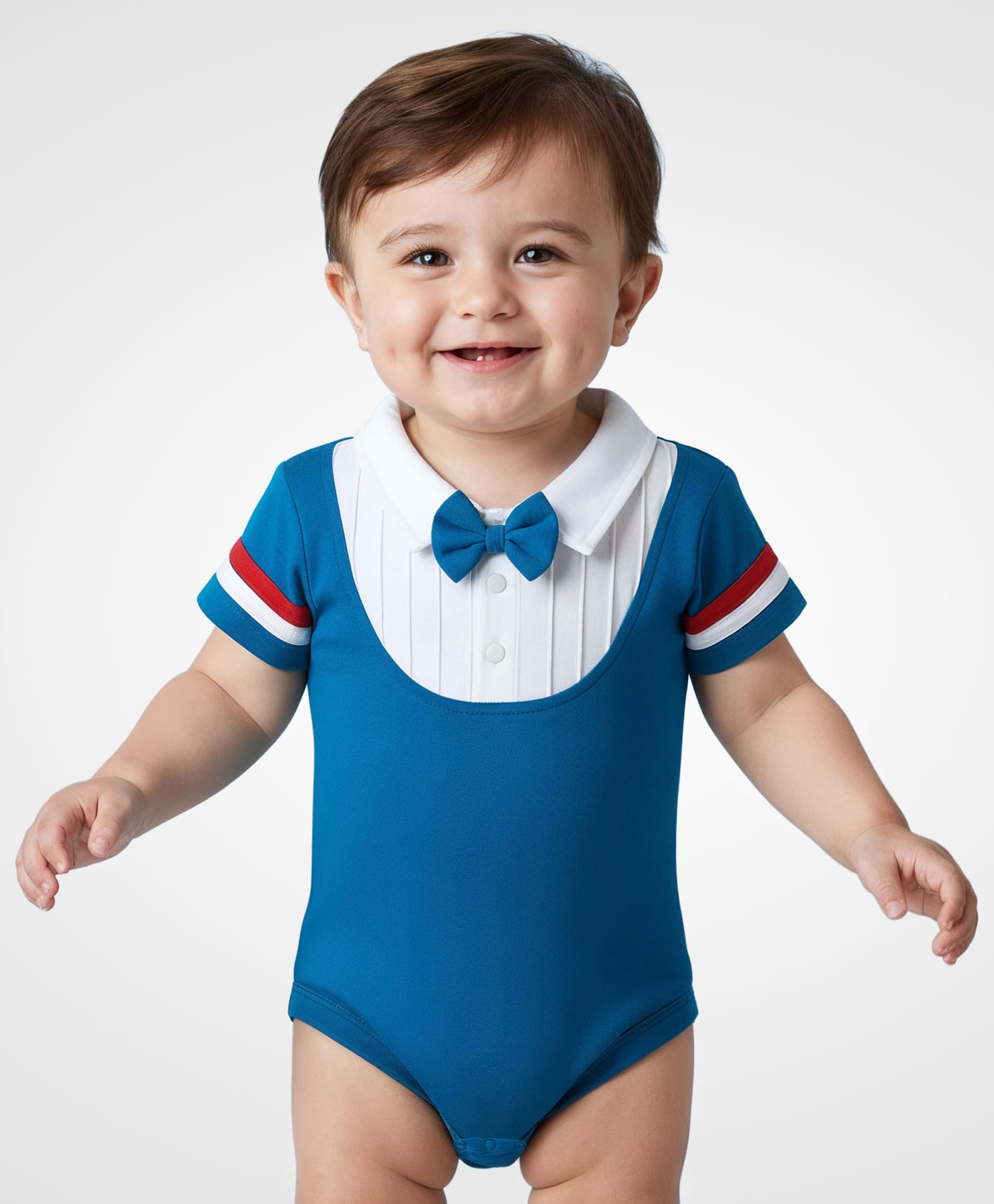 Babyoye 100% Cotton Eco Jiva Finish Knit Half Sleeves Onesies With Attached Bow - Blue-image-28