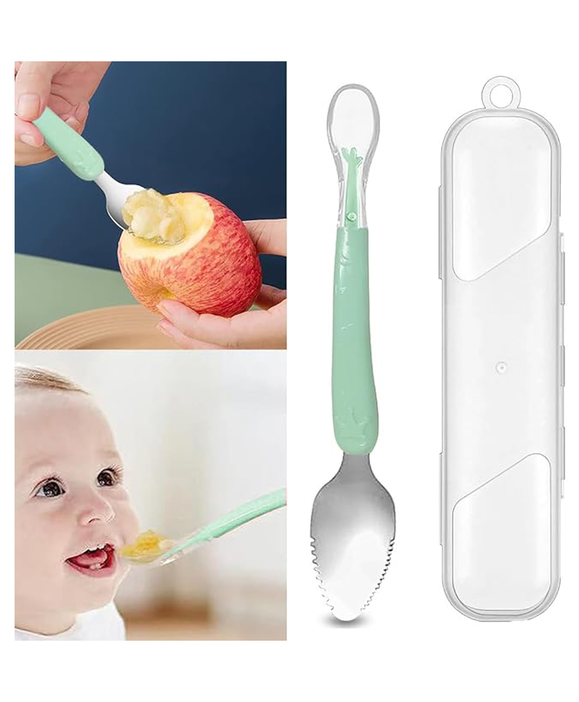 Tony Stark Baby Double Side Head 2 in 1 Silicone Food Spoon, Stainless Steel Fruit Scraper for Baby & Toddler, Fruit Scraping & Feeding Spoons with Travel Case (Pack of 1 - Multi Color)-picture-20