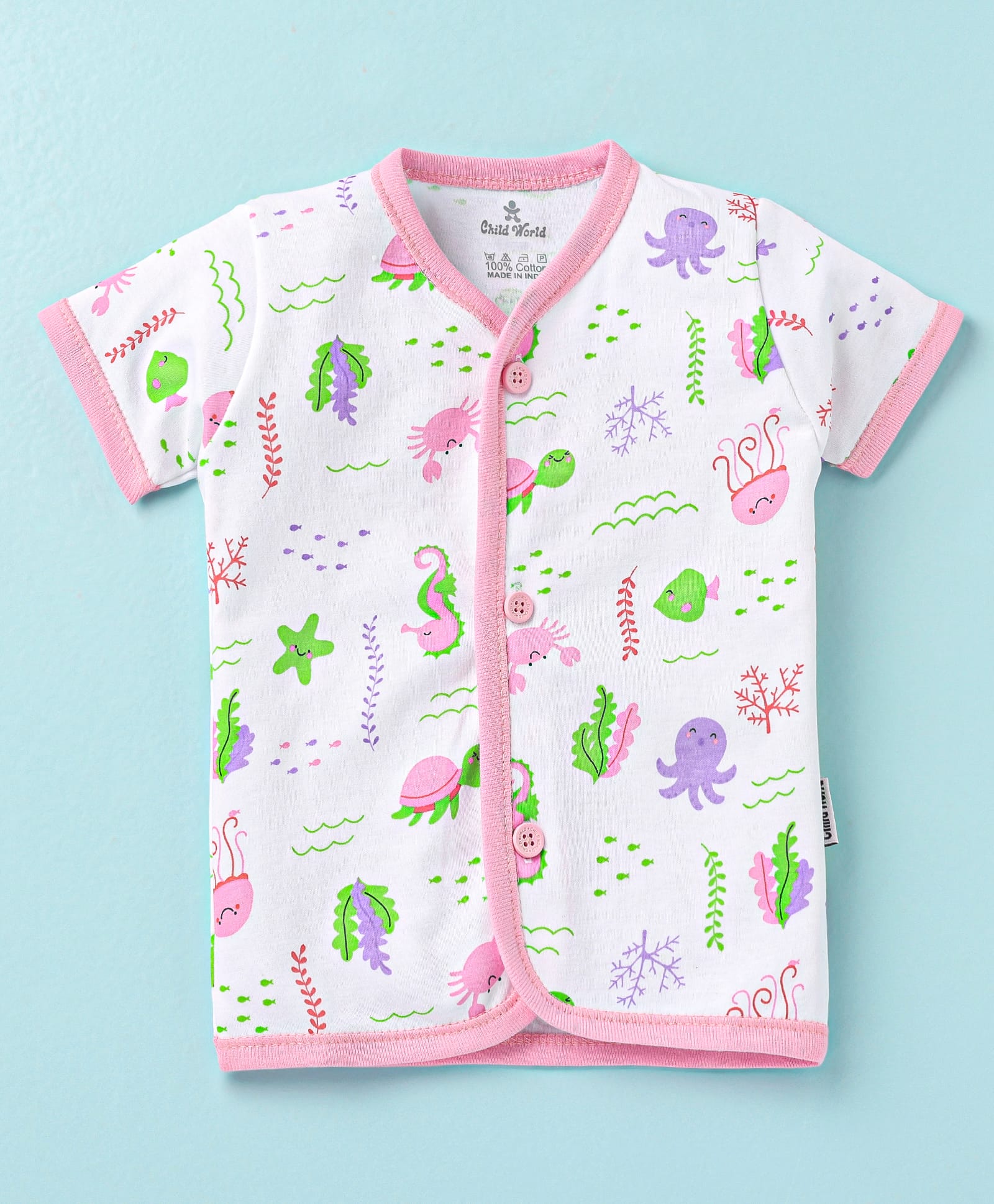 Child World Interlock Knit Half Sleeves Jhablas With Sea Life Theme - Pink-picture-40