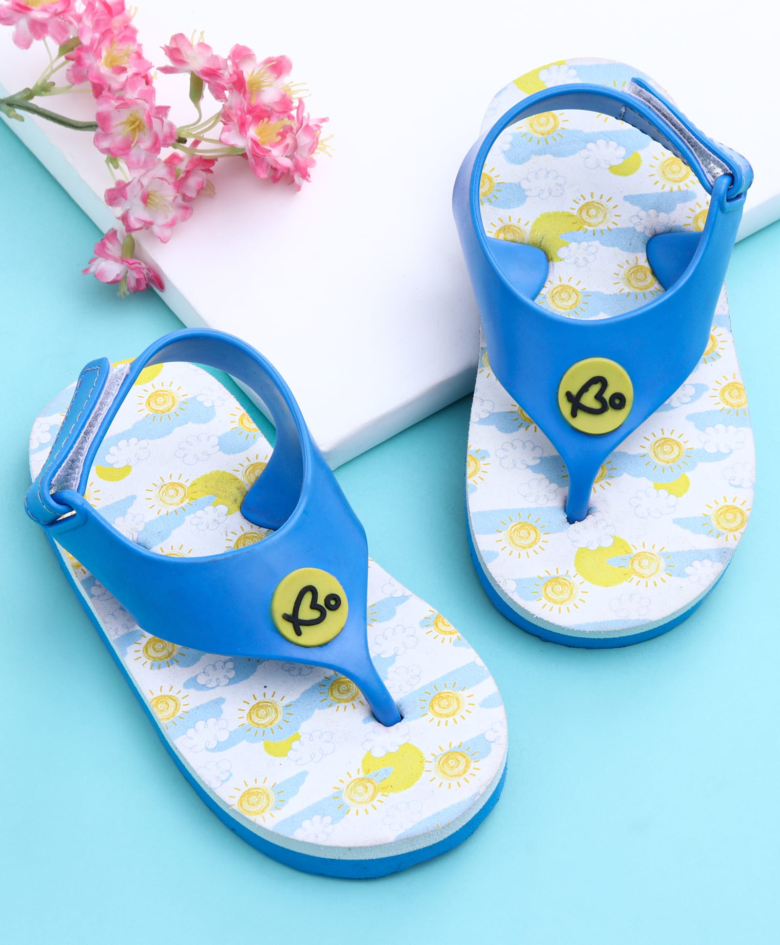 Babyoye Velcro Closure Flip Flops with Heart Applique - Blue-image-39