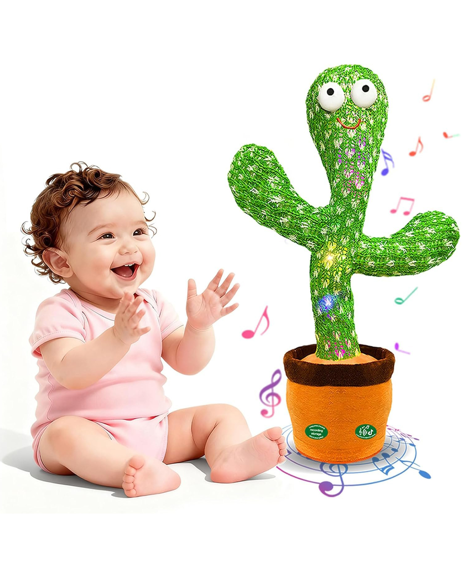SANISHTH Singing Talking Recording Dancing Cactus Toy Best for 1,2,3 Years Baby for talking toy - Green and Brown Color-image-2