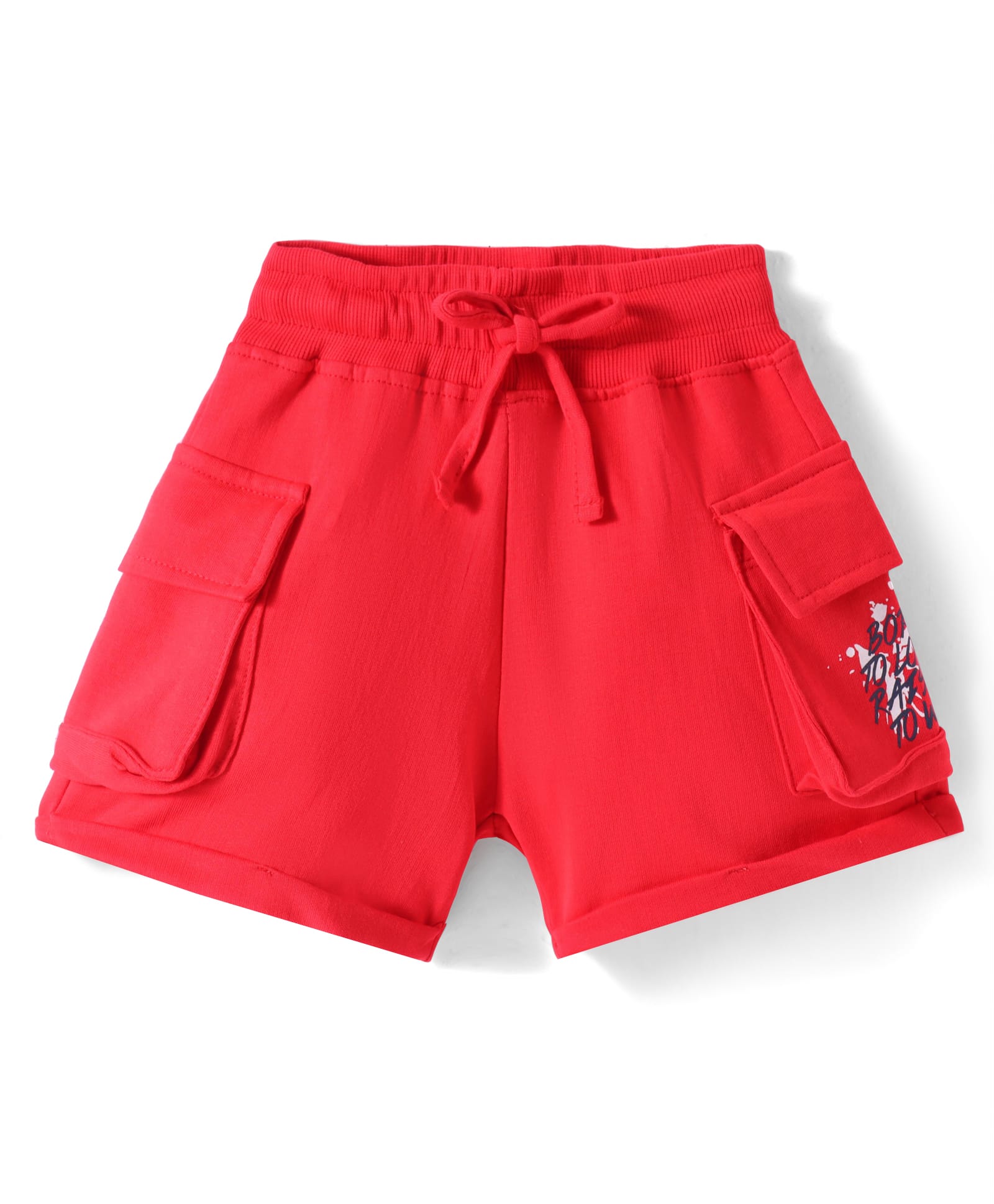 Olio Kids Cotton Knit Above Knee Length Shorts with Text Print - Red-picture-46
