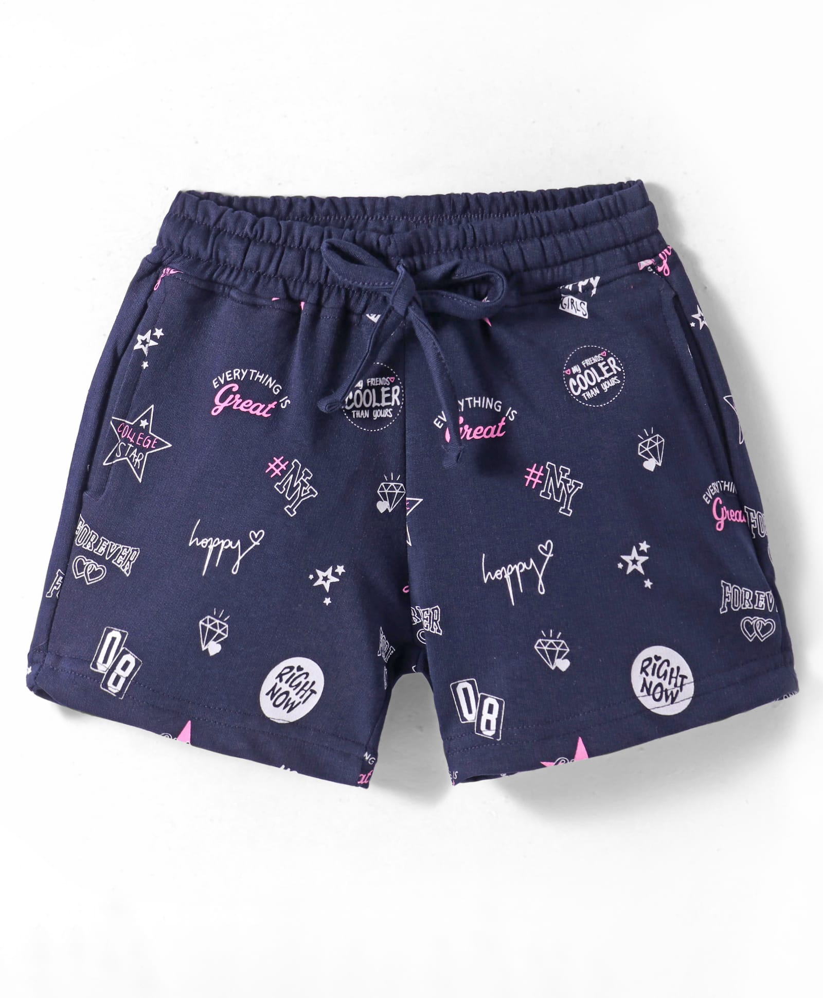 Olio Kids Cotton Knit Above Knee Length Shorts with Text Print - Navy Blue-picture-21