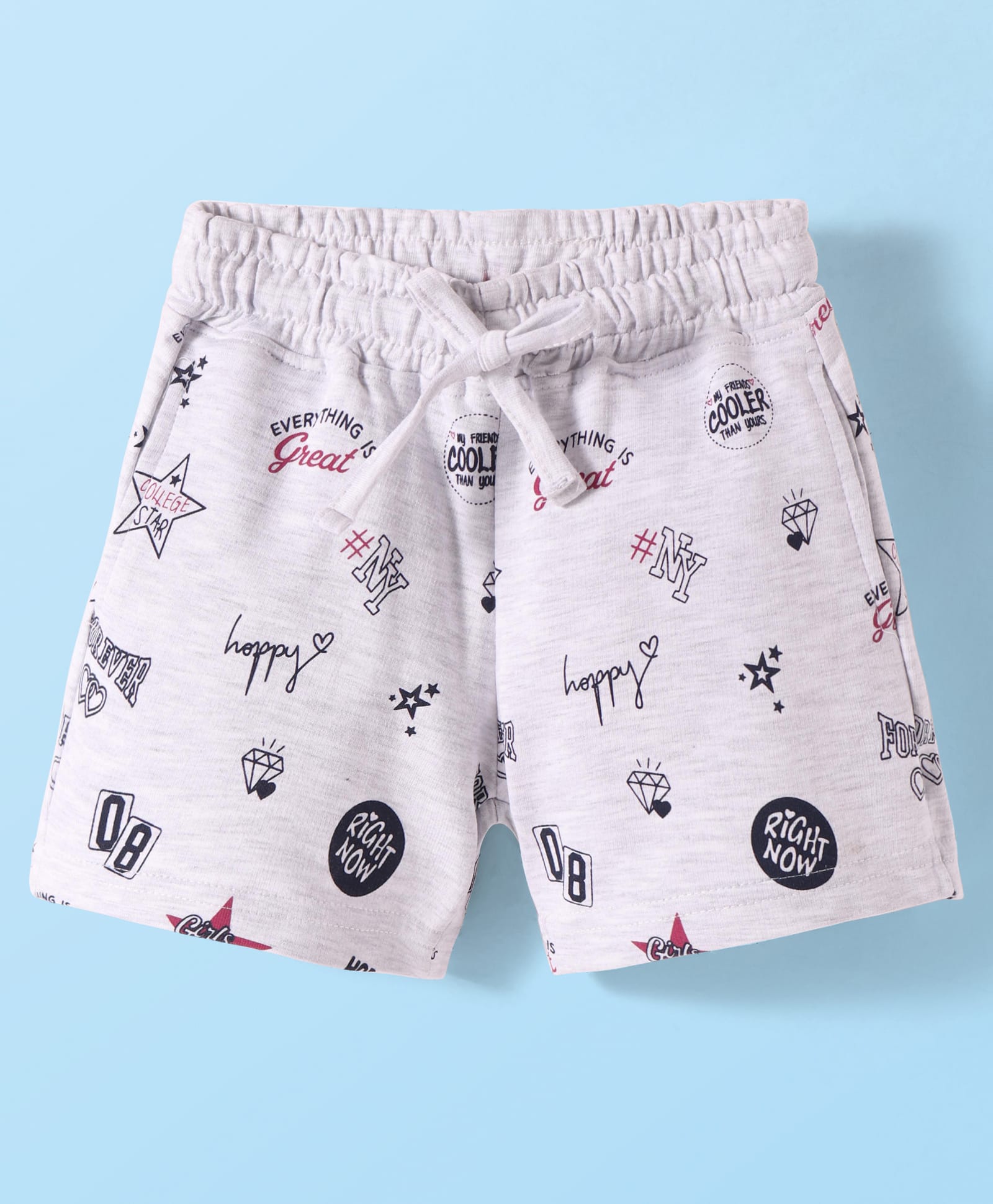 Olio Kids Cotton Knit Above Knee Length Shorts with Text Print - Offwhite-picture-43