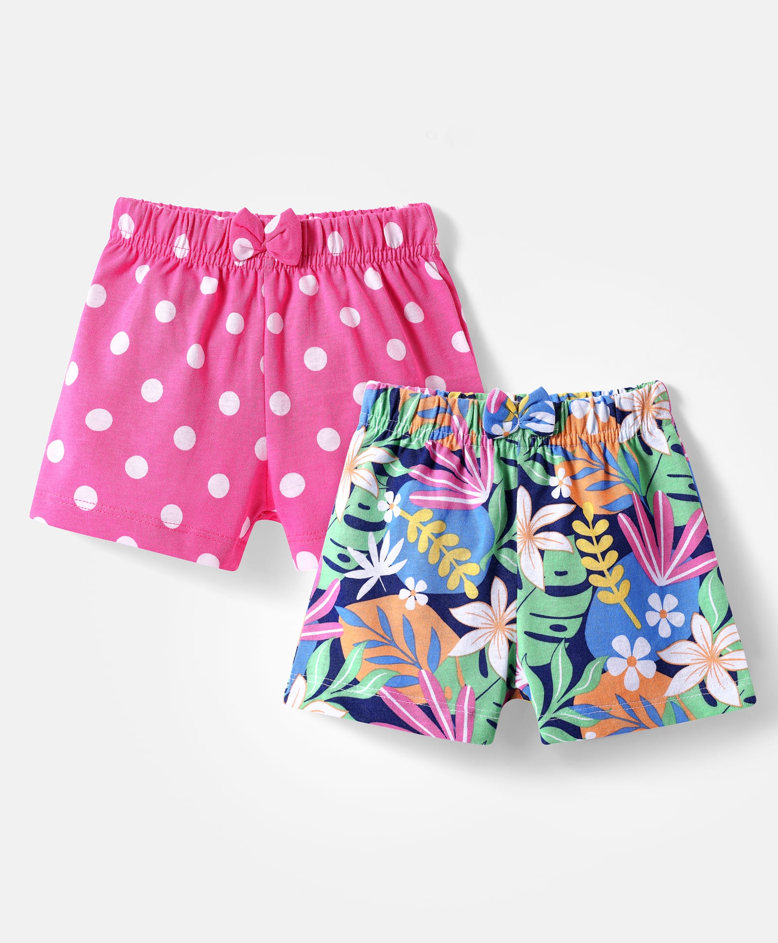 Babyhug Cotton Knit Mid Thigh Length Shorts with Polka Dots & Floral Print Pack of 2 - Dark Pink-picture-15