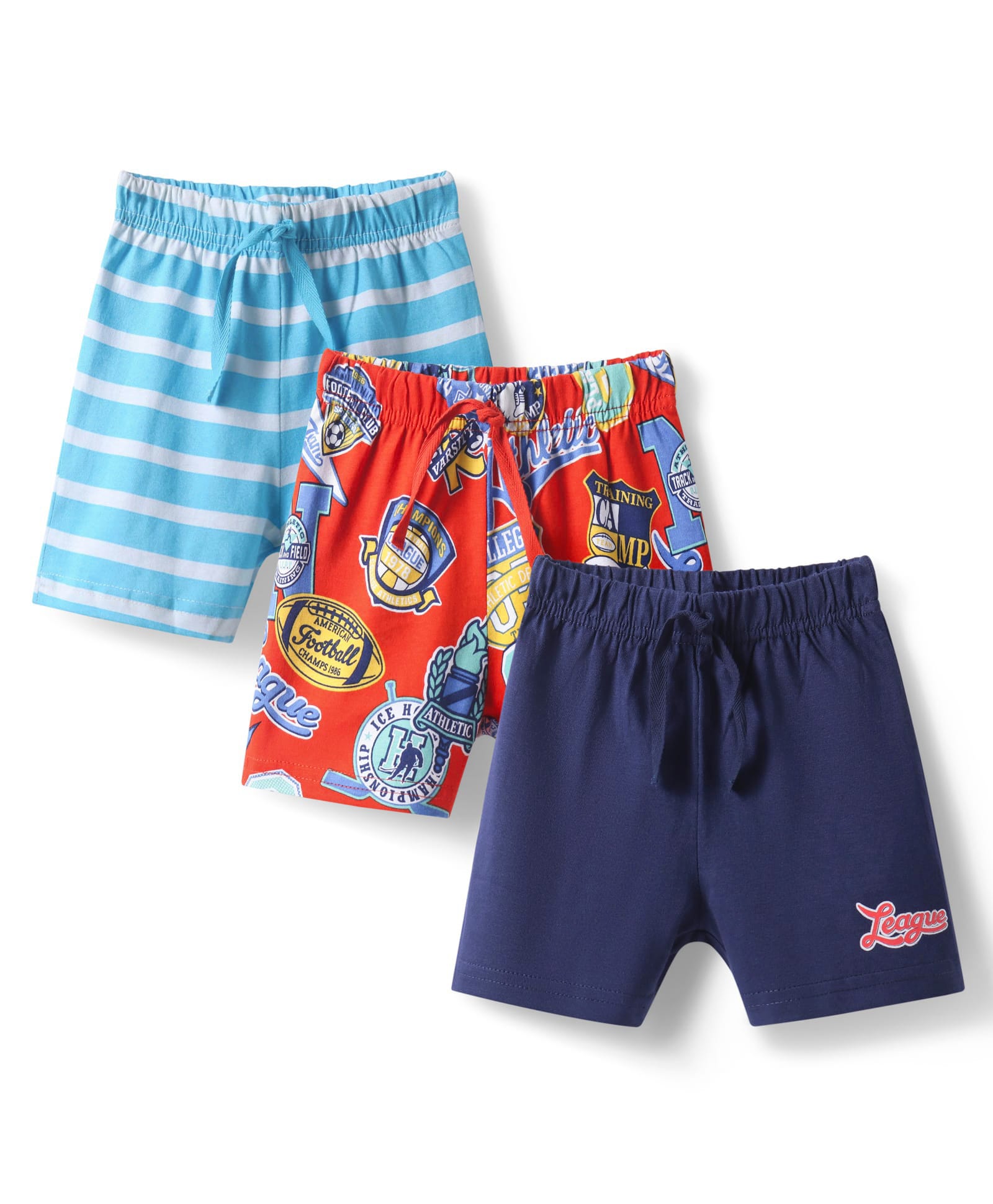 Babyhug Single Jersey Knit Mid Thigh Shorts With Text Print Pack of 3 - Red Light & Navy Blue-picture-18