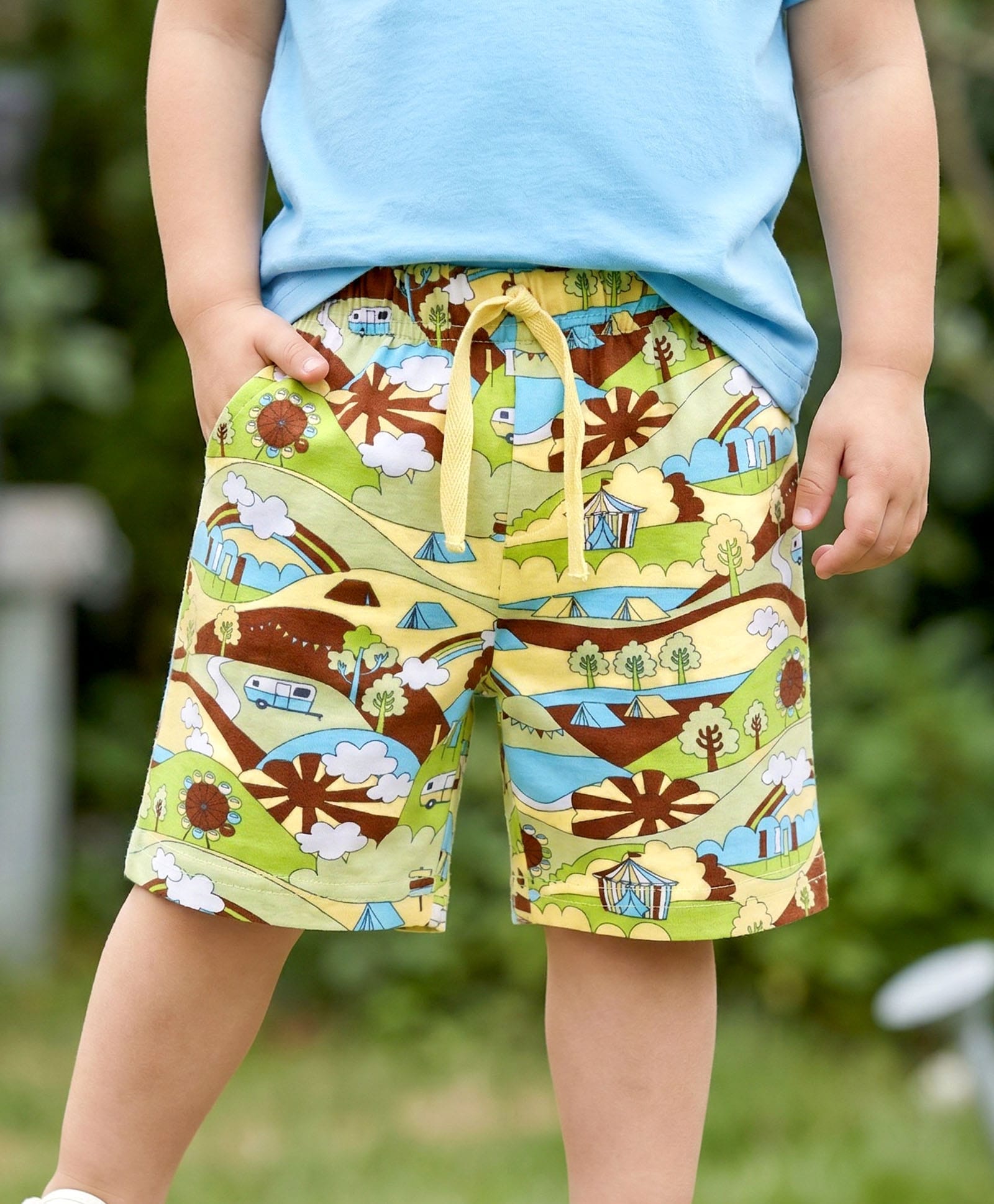 Babyhug Cotton Knit Mid Thigh Length Shorts with Landscape Print - Light Green-picture-13