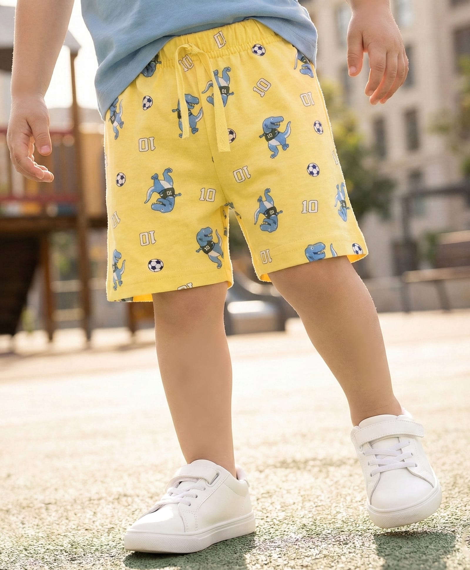Babyhug Cotton Single Jersey Knit Mid Thigh Shorts with Dino Print - Yellow-picture-25