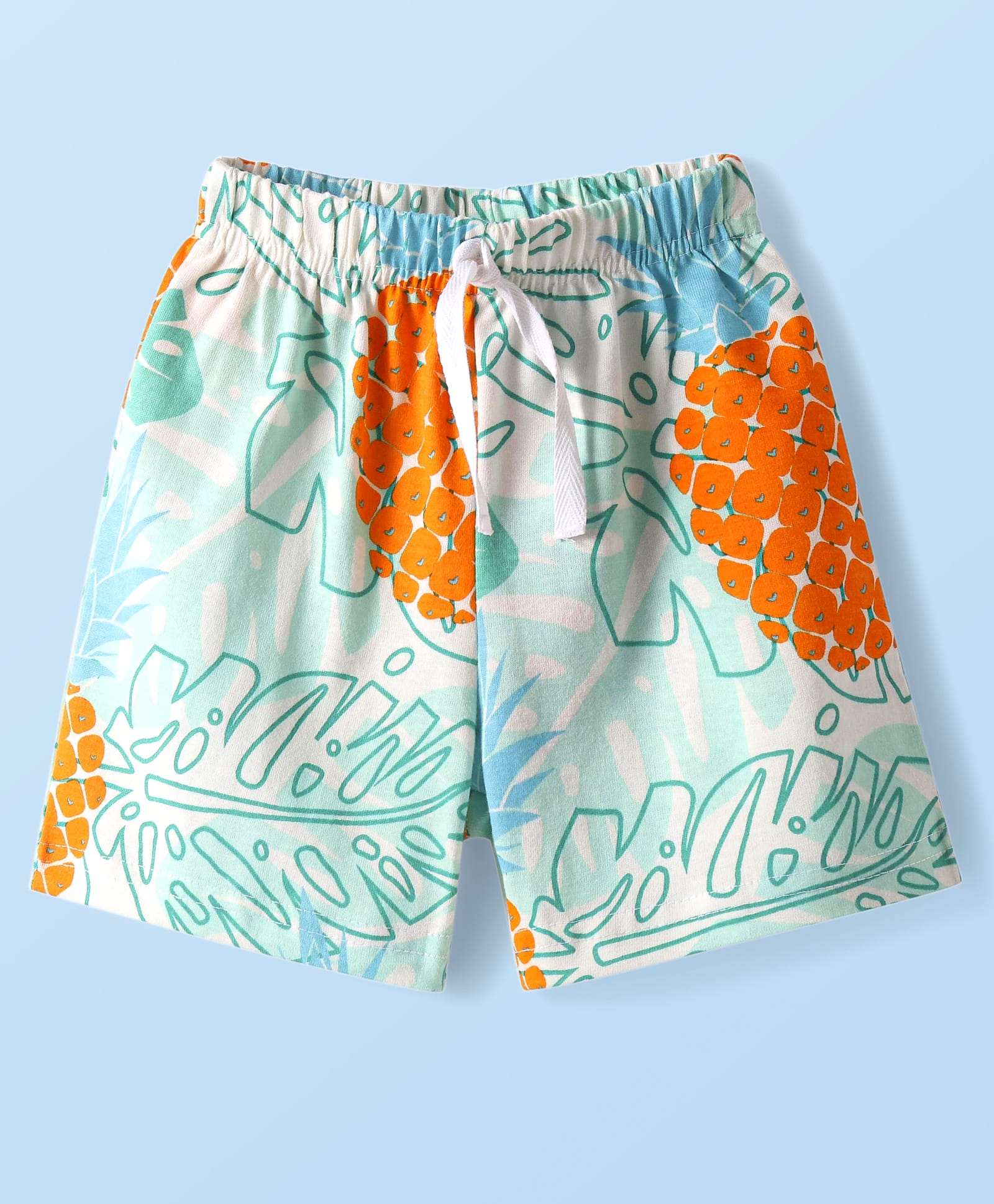 Babyhug Single Jersey Knit Mid Thigh Shorts With Pineapple Print - White-picture-15